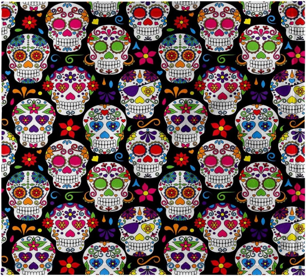3dRose Colorful Sugar Skulls Pattern 22x30 Bath Hand Pool Towel