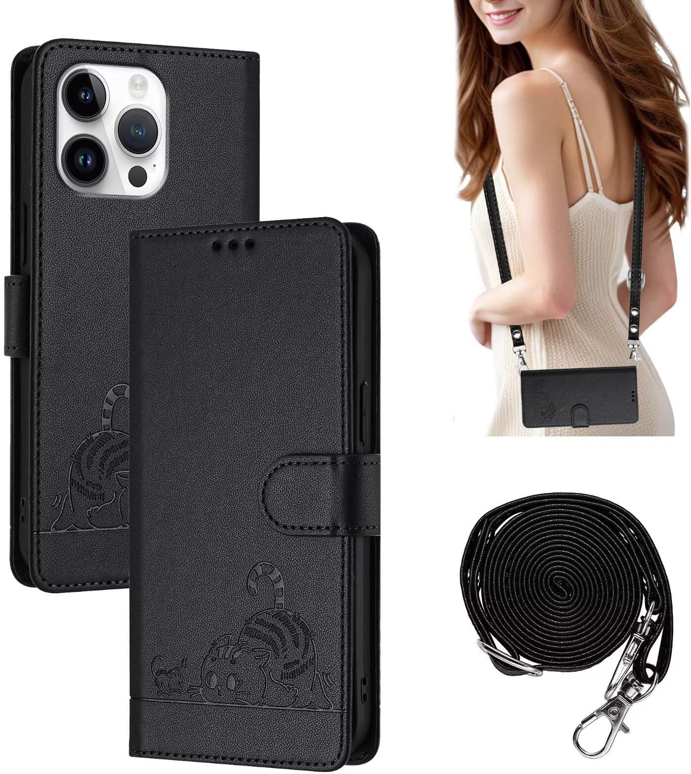 Leather Wallet Case for Huawei P Smart+ 2019 / P Smart 2019 Cover,Cat Pattern Card Holder Slots Stand Kickstand RFID Blocking Magnetic Closure PU Flip Folio Shockproof Phone Case-Black