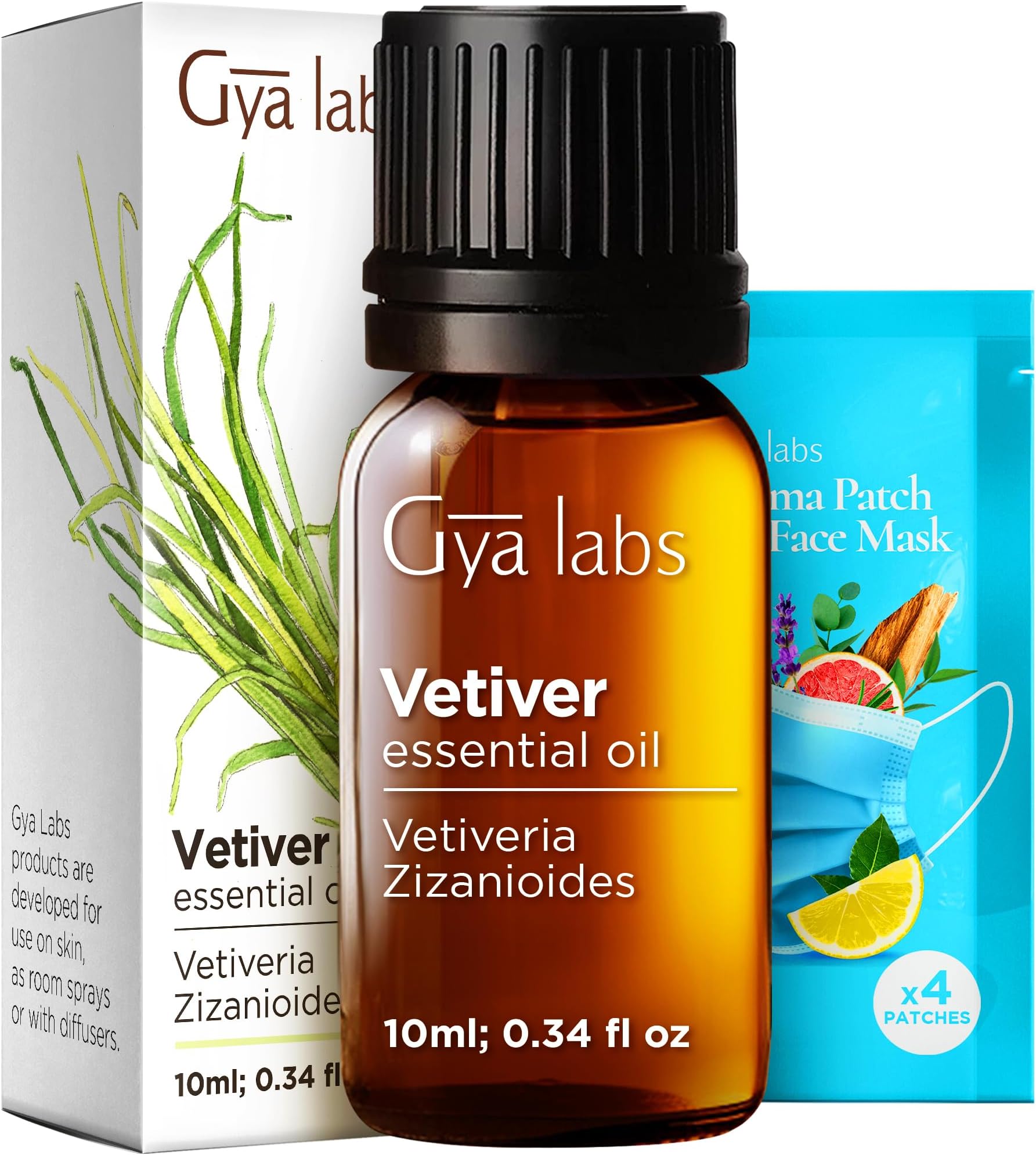 Gya Labs Calming Vetiver Essential Oil for Diffuser & Aromatherapy - 100% Pure Therapeutic Grade Vetiver Oil for Concentration & Pain - Vetiver Essential Oil Organic for Soaps & Candles (0.34 fl oz)