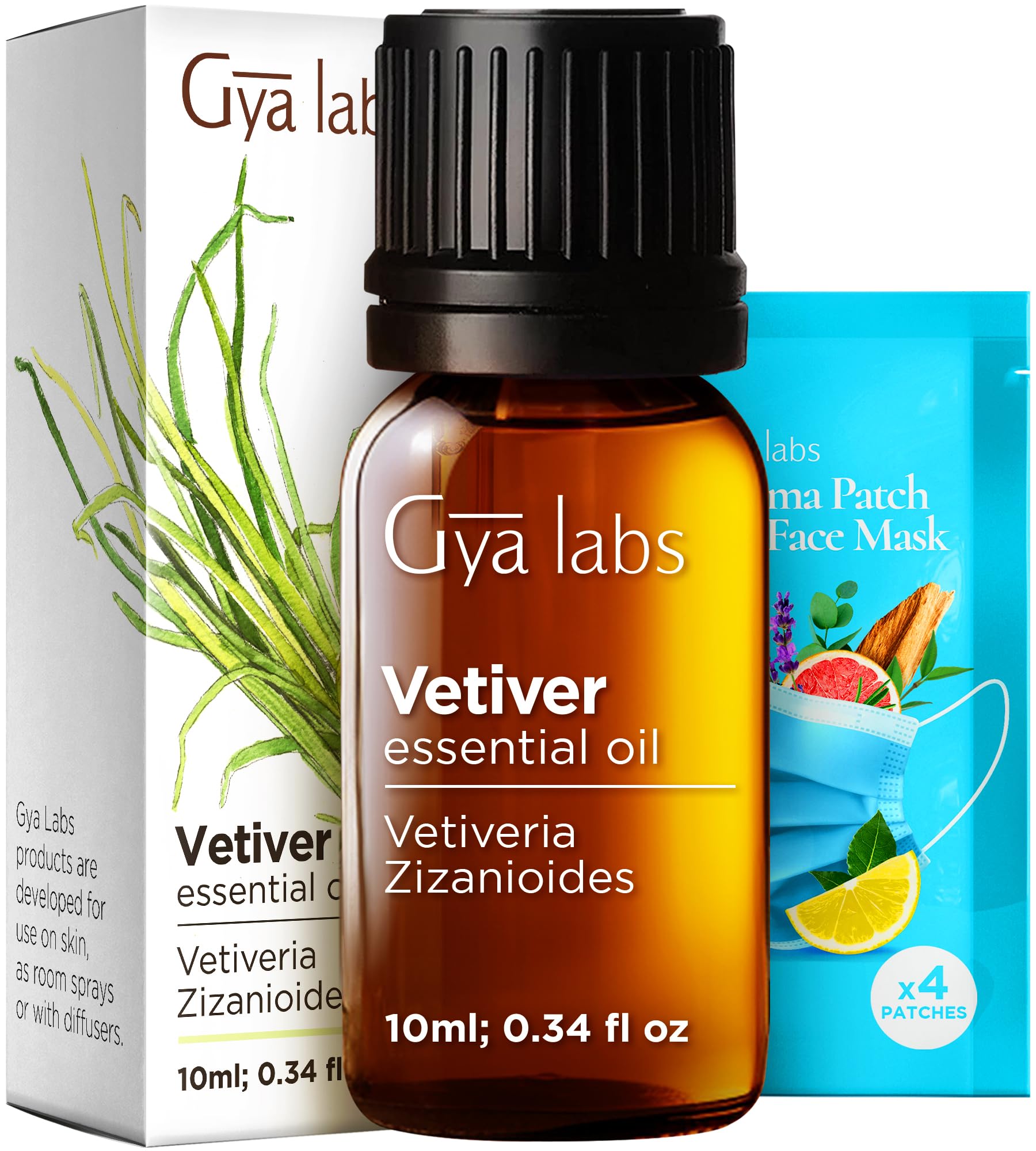 Gya Labs Calming Vetiver Essential Oil for Diffuser & Aromatherapy - 100% Pure Therapeutic Grade Vetiver Oil for Concentration & Pain - Vetiver Essential Oil Organic for Soaps & Candles (10ml)