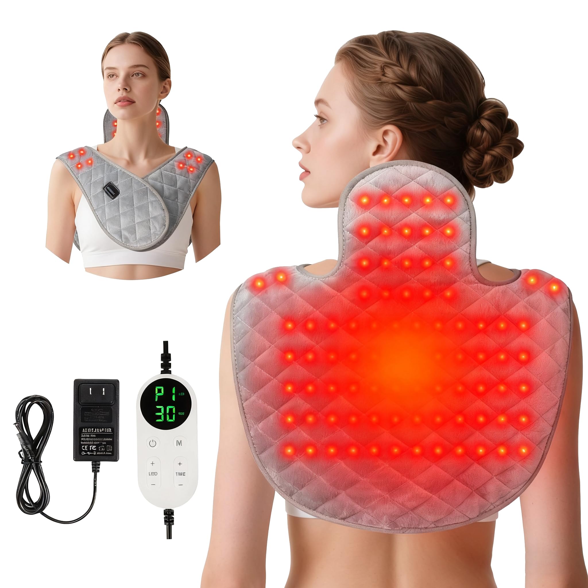 Red Light Therapy for Body, 3-in-1 LED Bead, 660nm&850nm Infrared Light Therapy Pad with Timer & Remote Control, Wearable Red Light Therapy Belt for Shoulder, Neck & Back Use at Home or Office