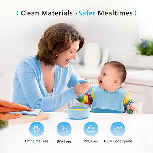 Miniatura 3 de Bufims Juego de alimentación de silicona, suministros de destete LED para bebés, utensilios de comer incluyendo placa de succión, cuenco de succión,