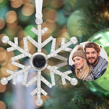 Christmas Ornament with Picture Inside, Personalized Snowflake Picture Ornaments, Custom Photo Ornaments for Christmas Tree, Home Decor for Xmas Party Memorial Gifts for Family