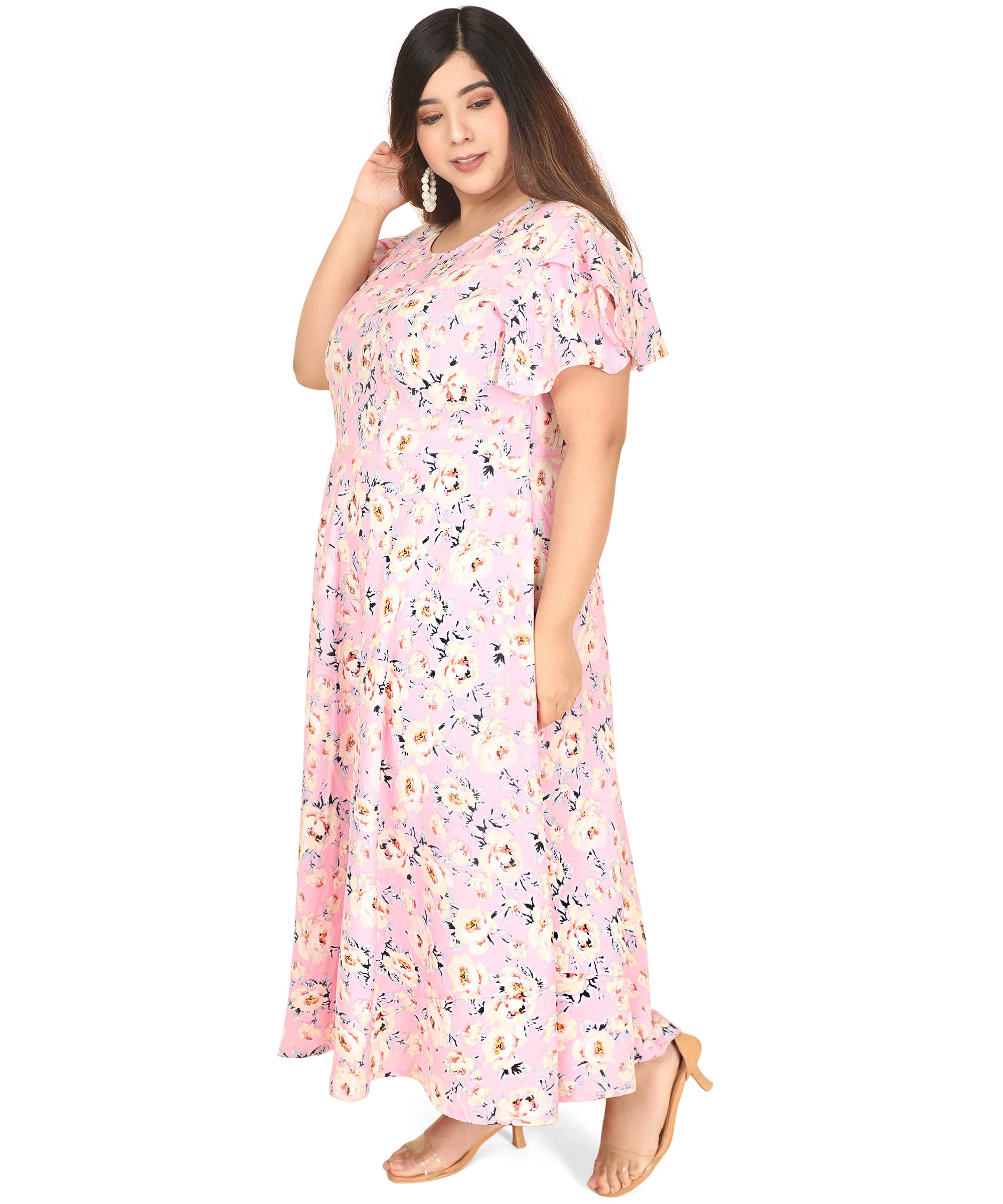 Oomph Women's Western & Fusion Wear Crepe A-Line Maxi Dress - Pink