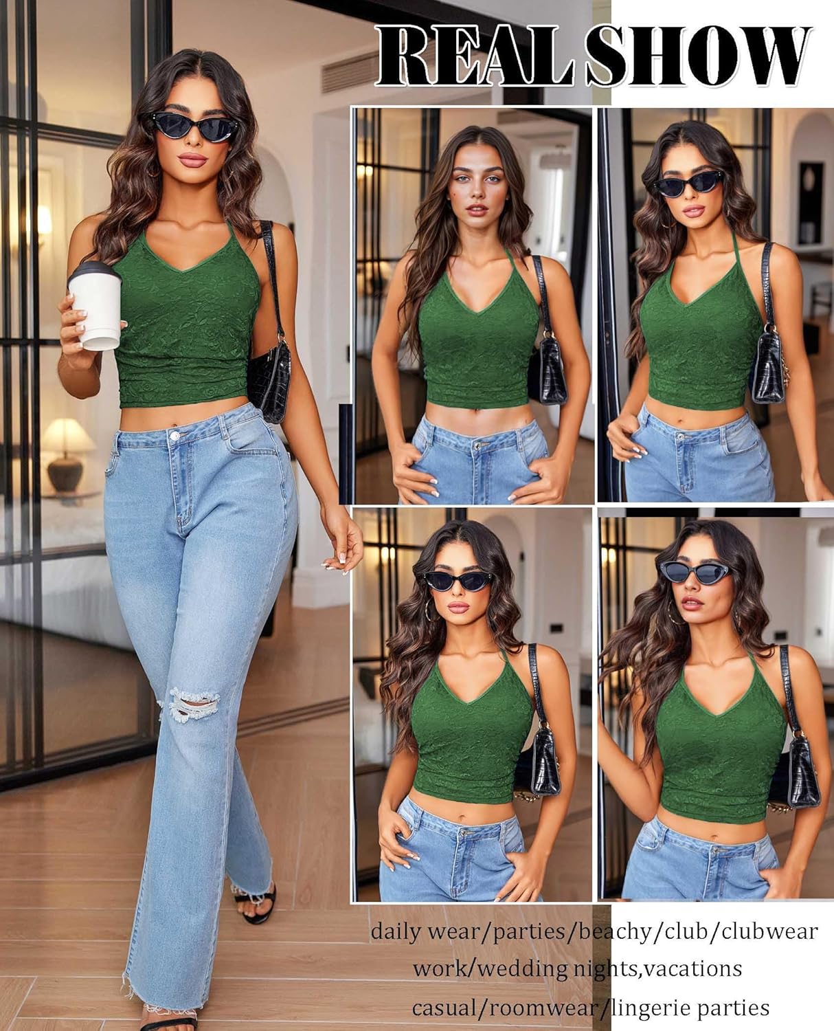 Avidlove Sexy Tops for Women Lace Camisole Y2k Halter Crop Top Slim Going Out Outfits 2025 Trendy - Image 5