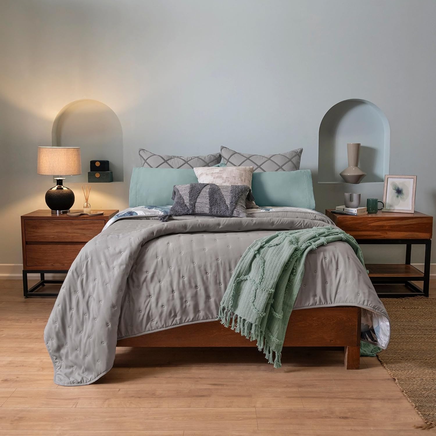 Minty Breeze Feather Print King Size Reversible Comforter