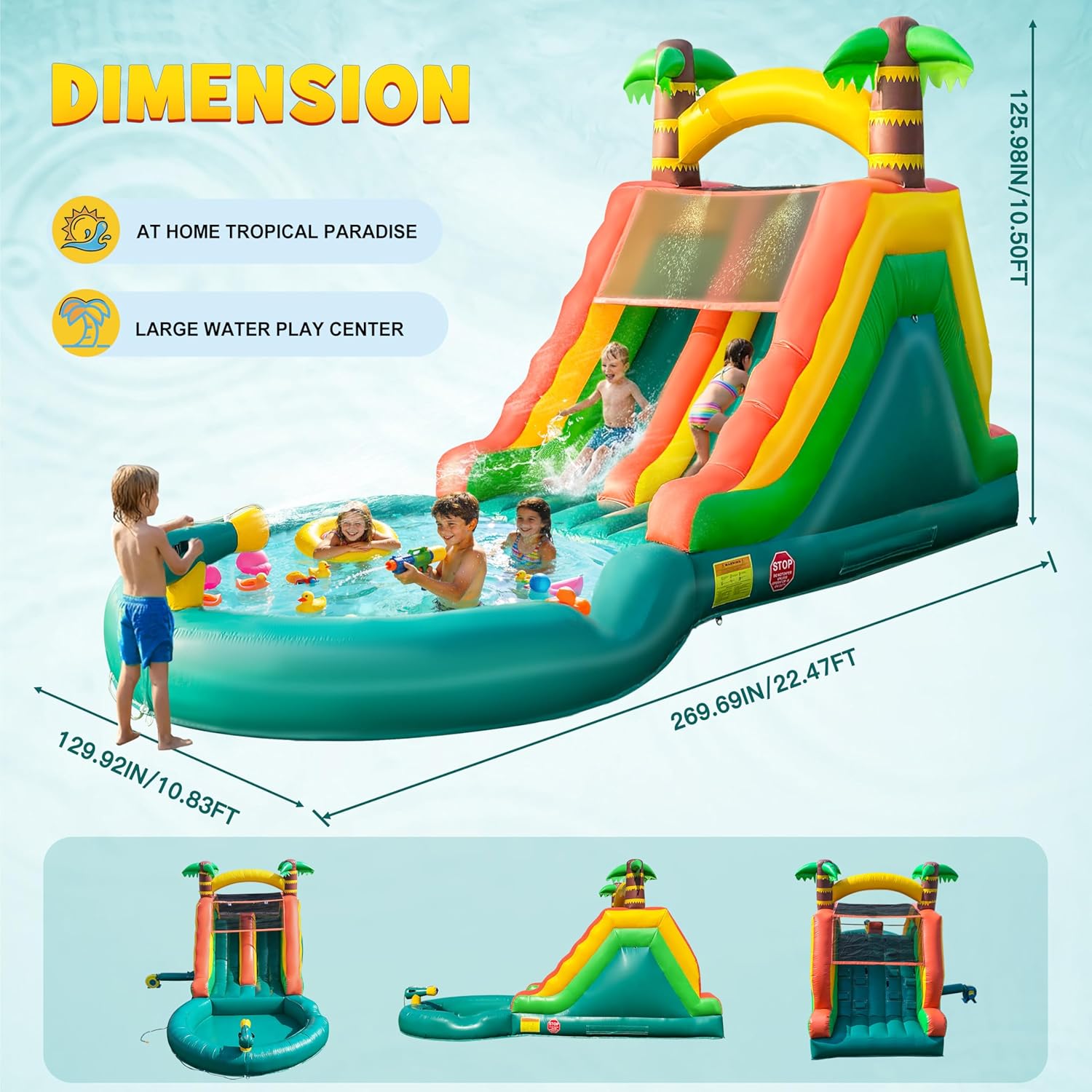 Inflatable Water Slide Bouncer, 22FT Giant Double Lane Water Park with Splash Pool, Water Cannon, Climbing Wall, Outdoor Backyard Summer Fun for Family (22FT - Green)