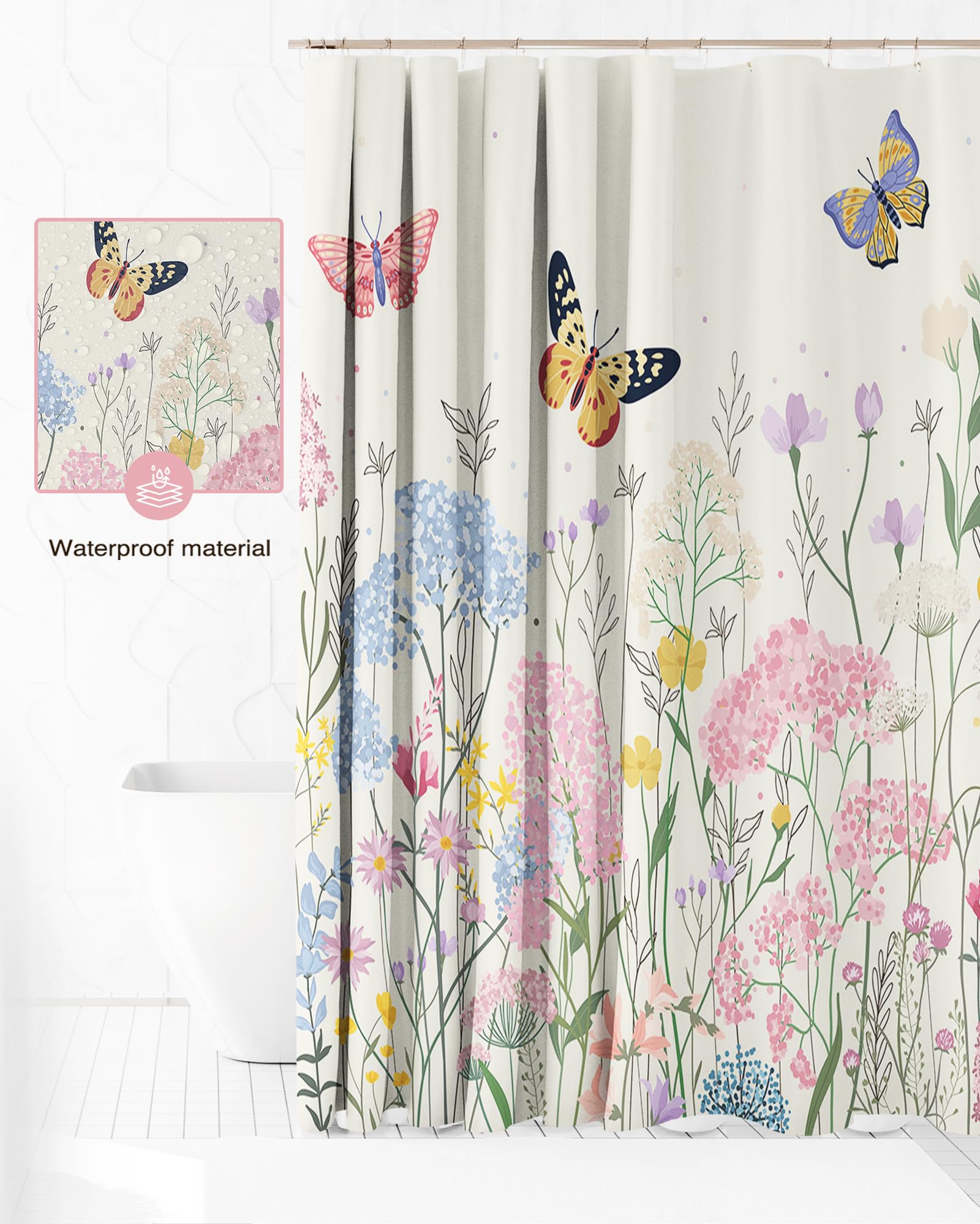 Lindameler Moon & Flower Shower Curtain - Gothic Black Waterproof Fabric, 72x72 Inches With 12 Hooks