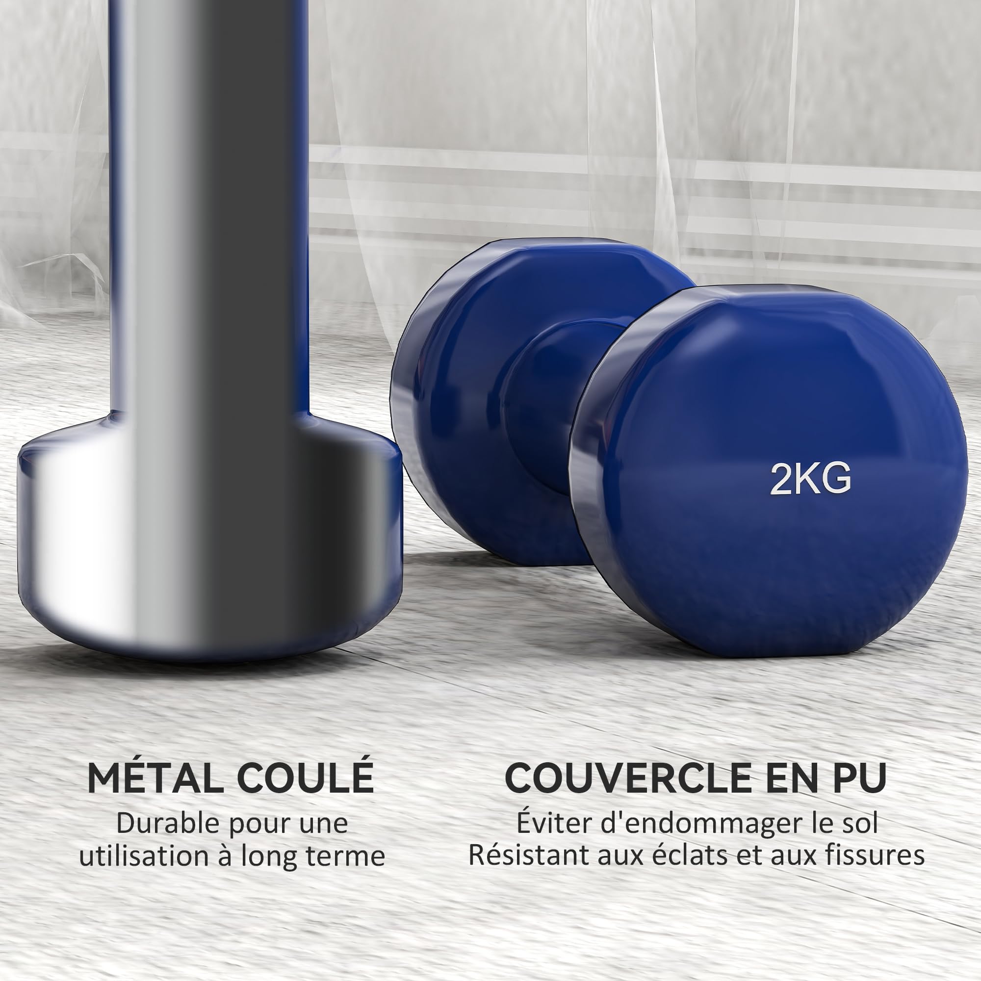 HOMCOM Ensemble d'haltères courtes total 10 Kg - paires de 0,5/1/1,5/2 Kg avec malette - entraînement musculaire & haltérophilie - métal PU