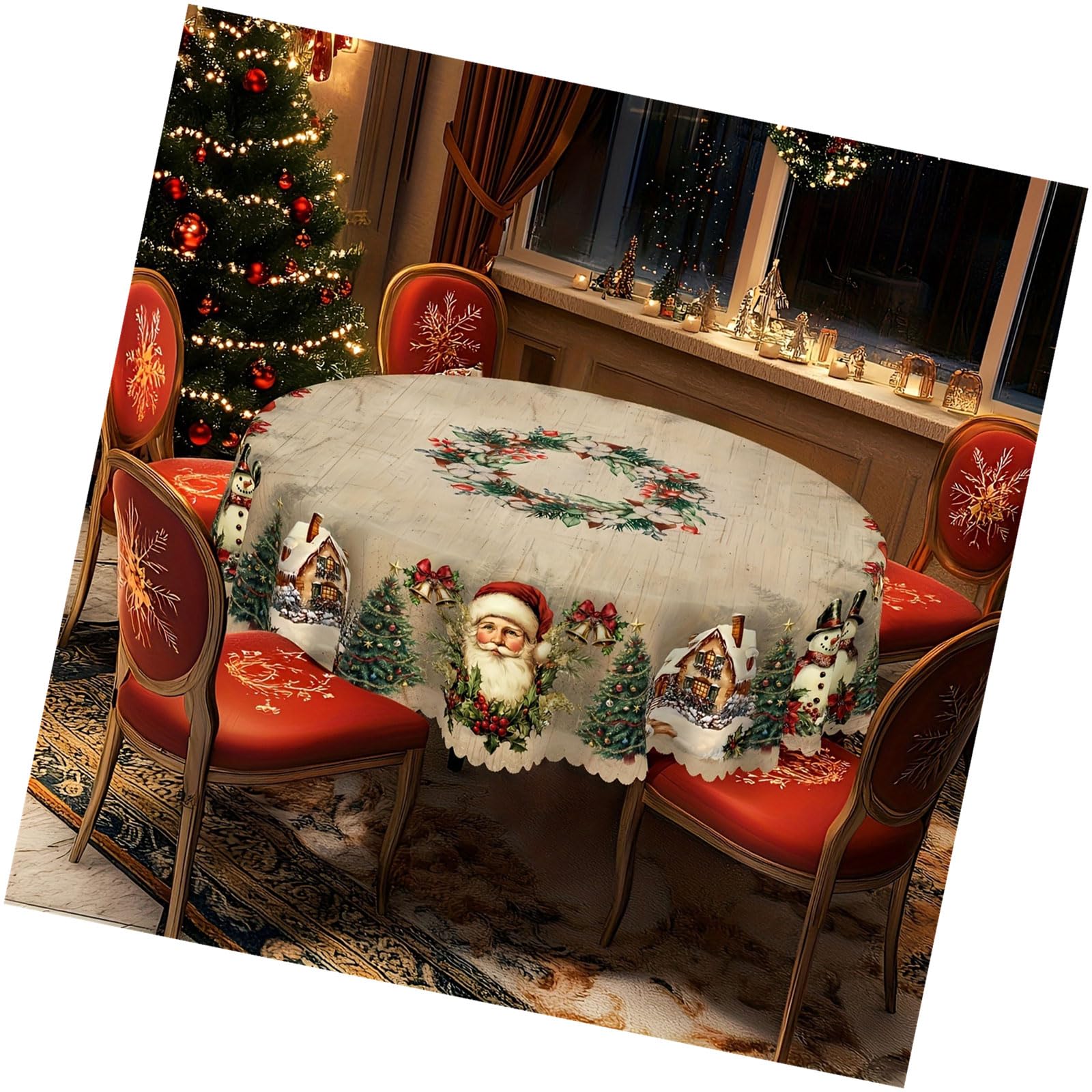 Nappe de table de fête de Noël en polyester durable lavable infroissable