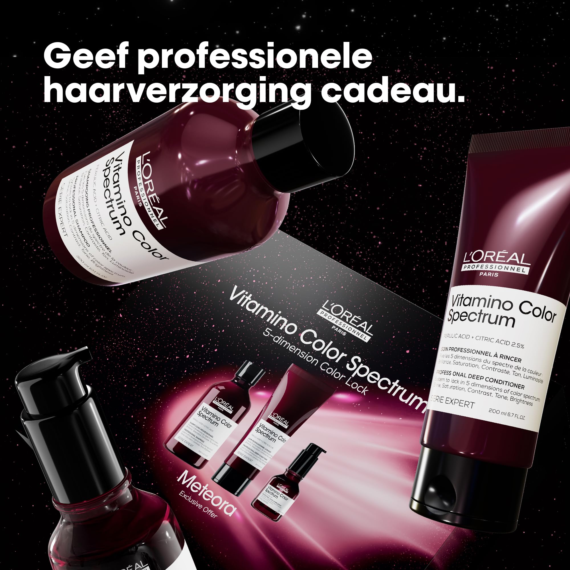 L'Oréal Professionnel Trio do pielęgnacji szamponu, maski do włosów i serum Leave-In, zestaw prezentowy Meteora, z kwasem ferulacyjnym i cytrynowym do włosów farbowanych, seria Expert, Vitamino Color