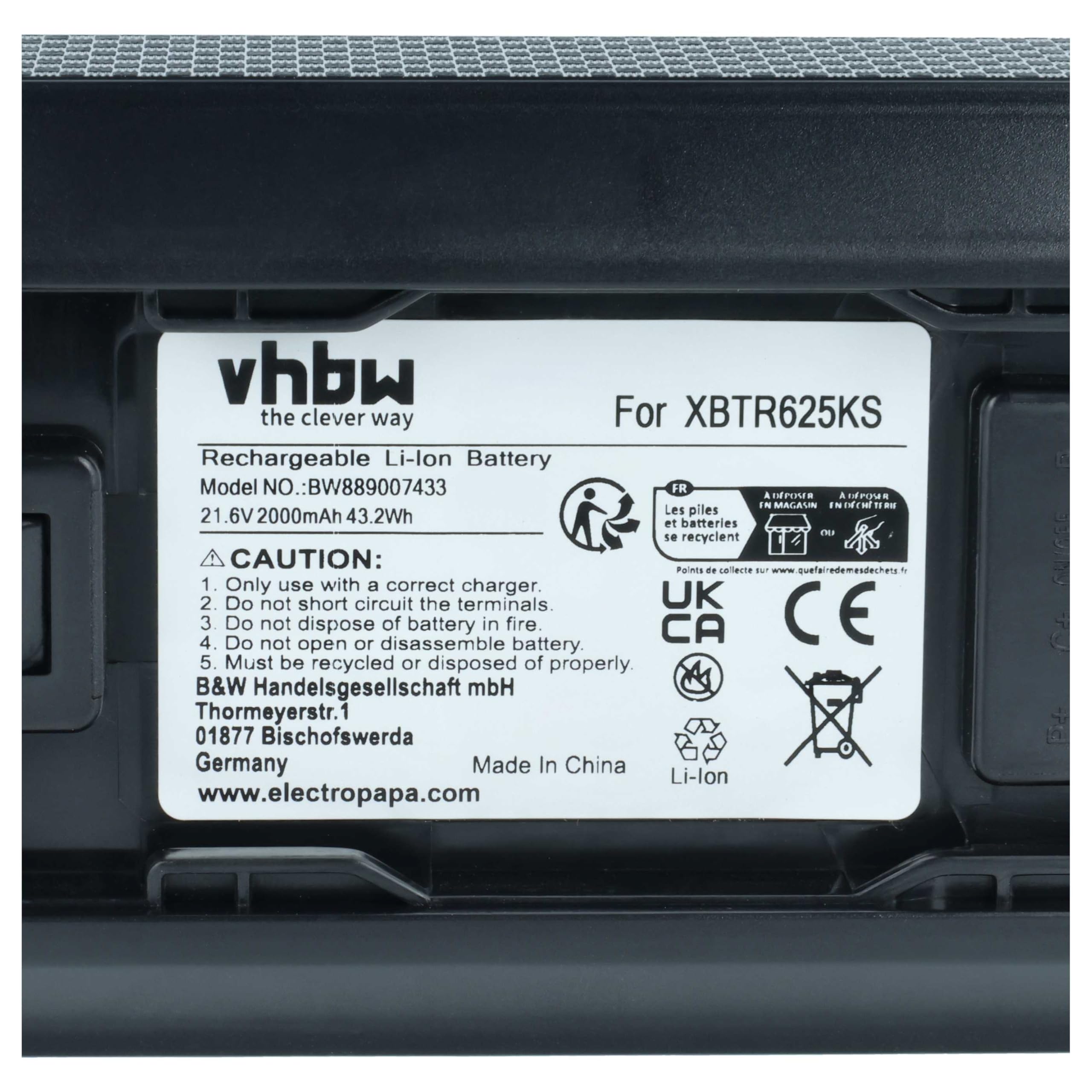 vhbw Akumulator kompatybilny z Shark BU3120, IW3120C, IW3111C, IW3110C, Cordless Detect Pro, BU3521 odkurzacz czarny (2000 mAh, 21,6 V, Li-Ion)