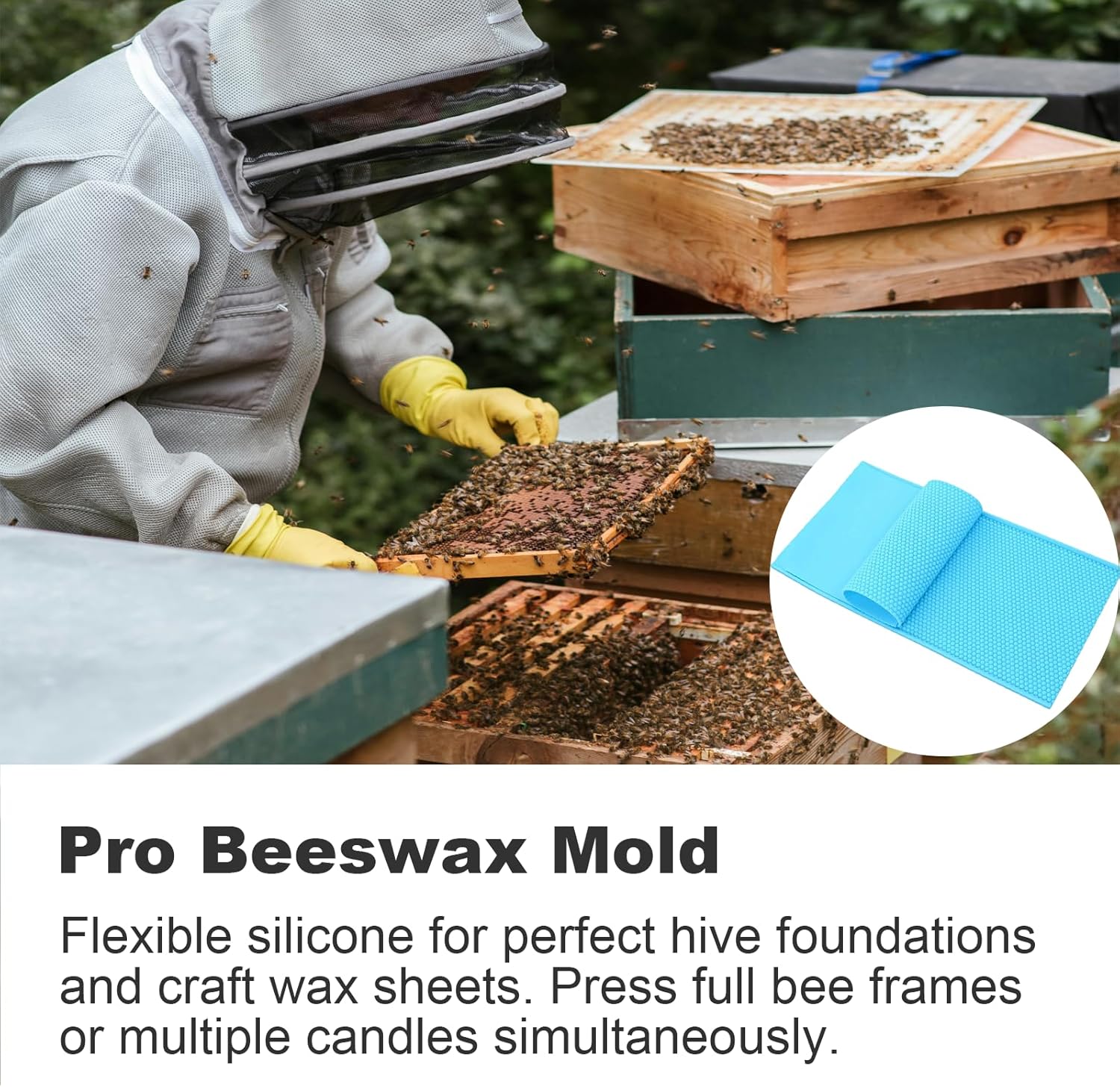 Silicone Beeswax Foundation Press Mold, 5.4mm Honeycomb 2 Sheets Non-Stick Reusable for Beekeeping and Candle Making Supplies