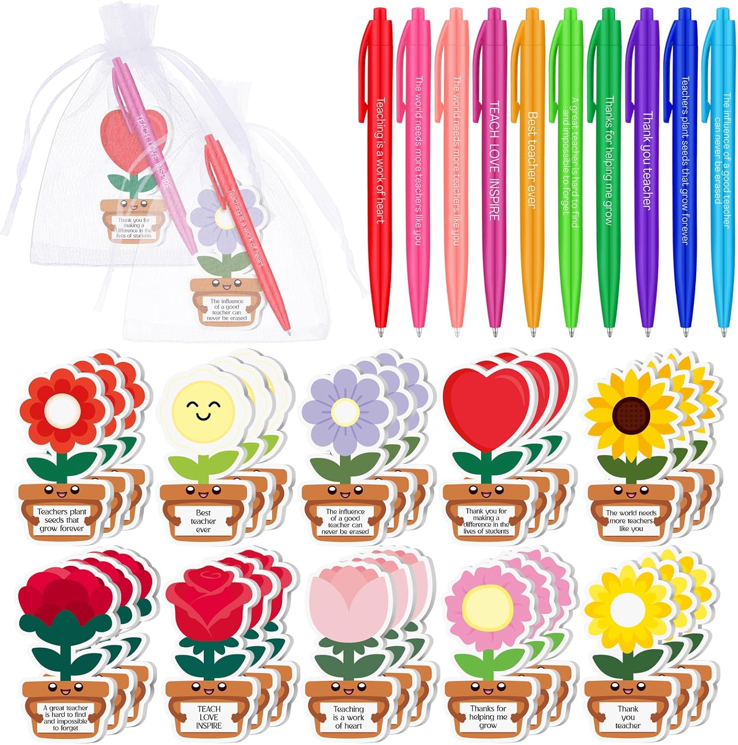 Kosiz 30 Set/90 Pcs Teacher Appreciation Gifts Bulk Coffee Cup Notepad Sticky Notes with Pen Organza Bag End of Year Teacher Gifts from Students Thank You Presents for Office School Classroom Supplies