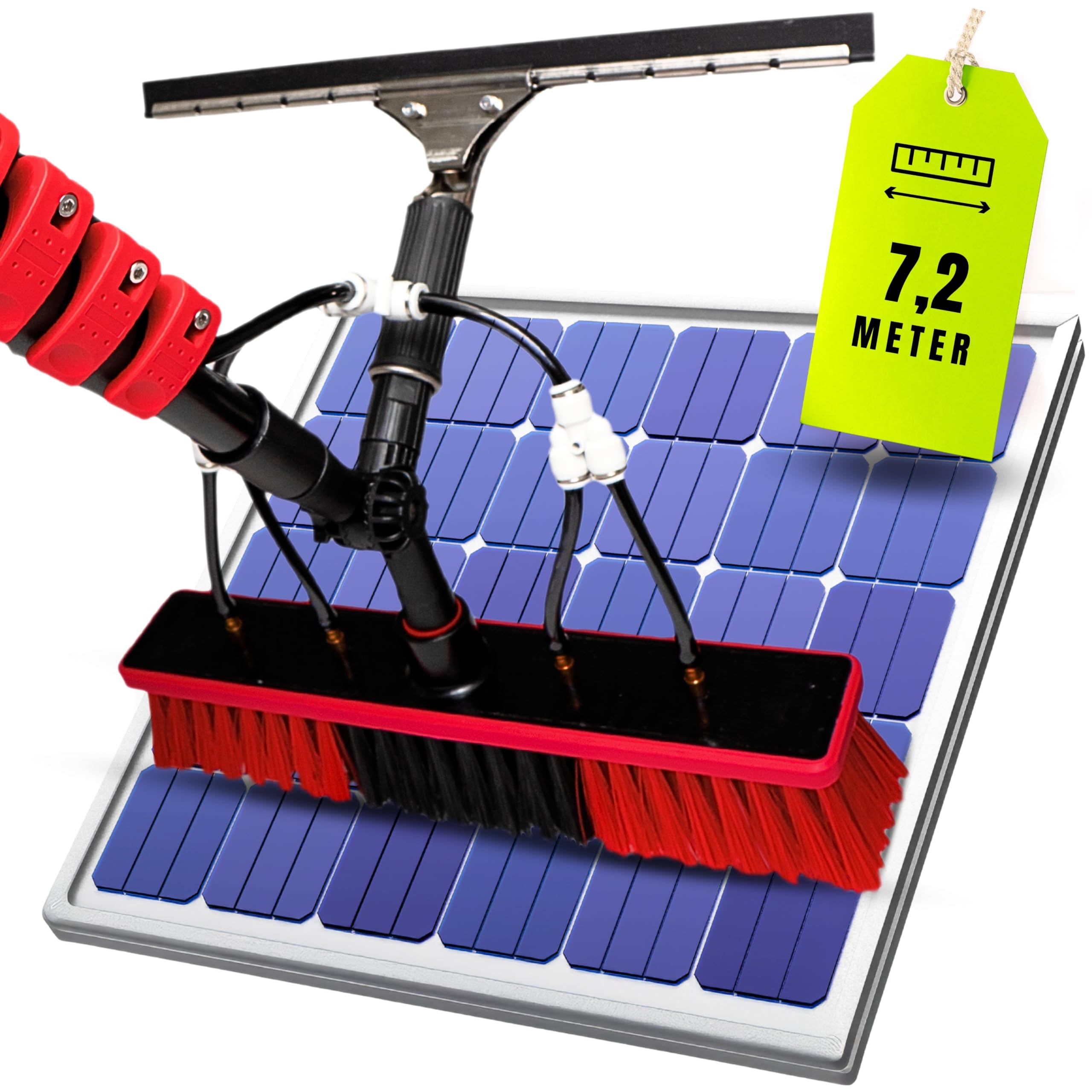 Teleskop Waschbürste 7.2 Meter mit Wasseranschluss – Teleskopstange mit Bürste für Fenster, Terrassendach, Glasdach & Wintergarten – Photovoltaik & Solarreinigung Kompatibel