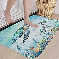 Vista 5 de Alfombras de baño con diseño de tortuga marina de acuarela, color azul, animales marinos náuticos, alfombras de baño subacuáticas, bonitas alfombras
