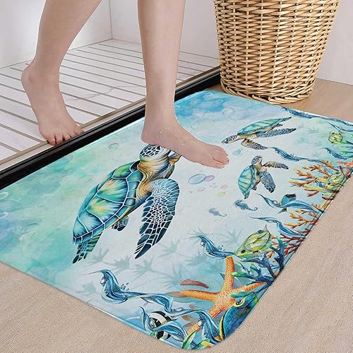 Miniatura 5 de MERCHR Alfombras de baño con diseño de tortuga marina de acuarela, color azul, animales marinos náuticos, alfombras de baño subacuáticas, bonitas
