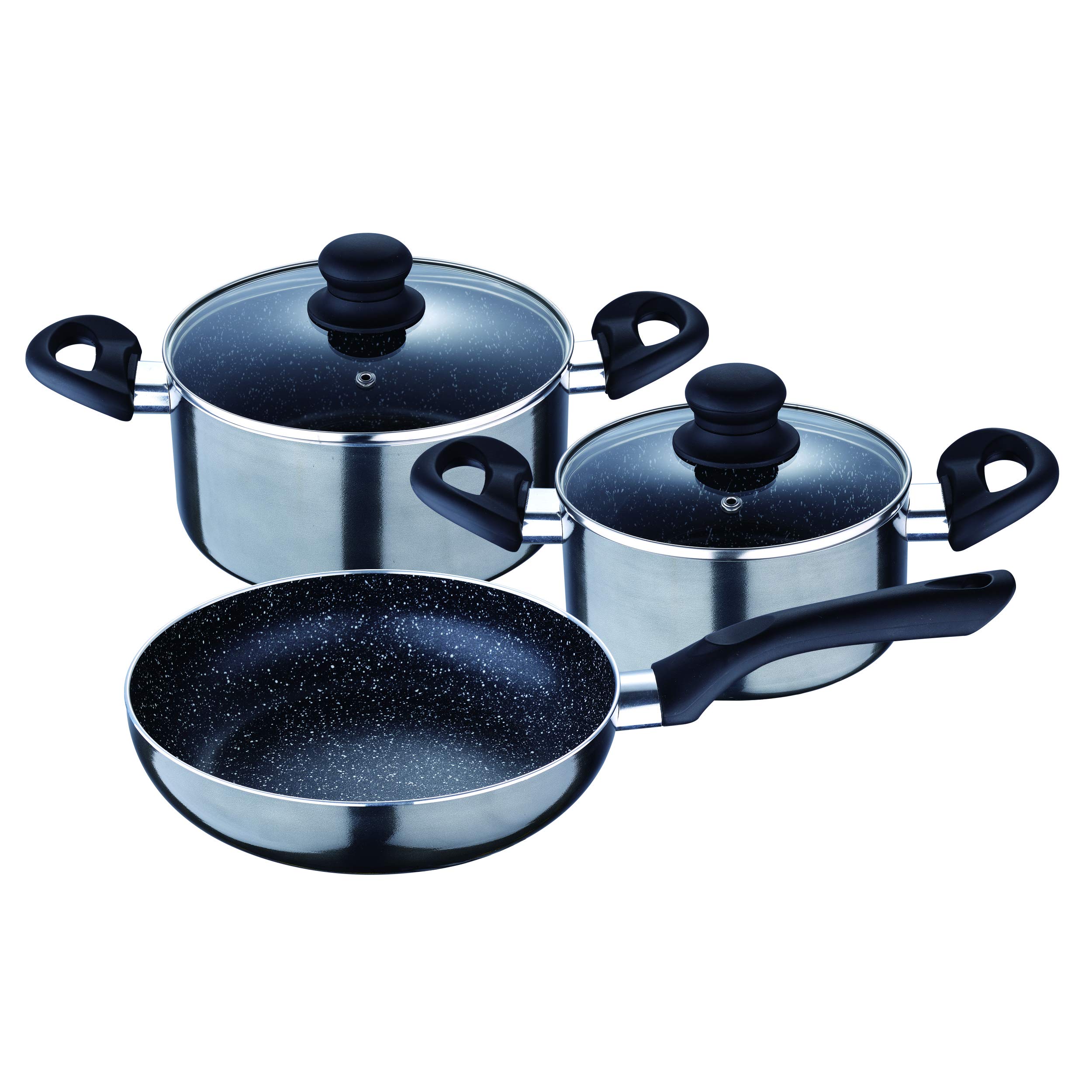 SAN IGNACIO Soria | Garnki kuchenne | 5-częściowy zestaw | Wykonane z tłoczonego aluminium | Zestaw garnków 2,4L i 1,5L i 22cm Patelnia Nieprzywierająca | Nadaje się do wszystkich rodzajów kuchni