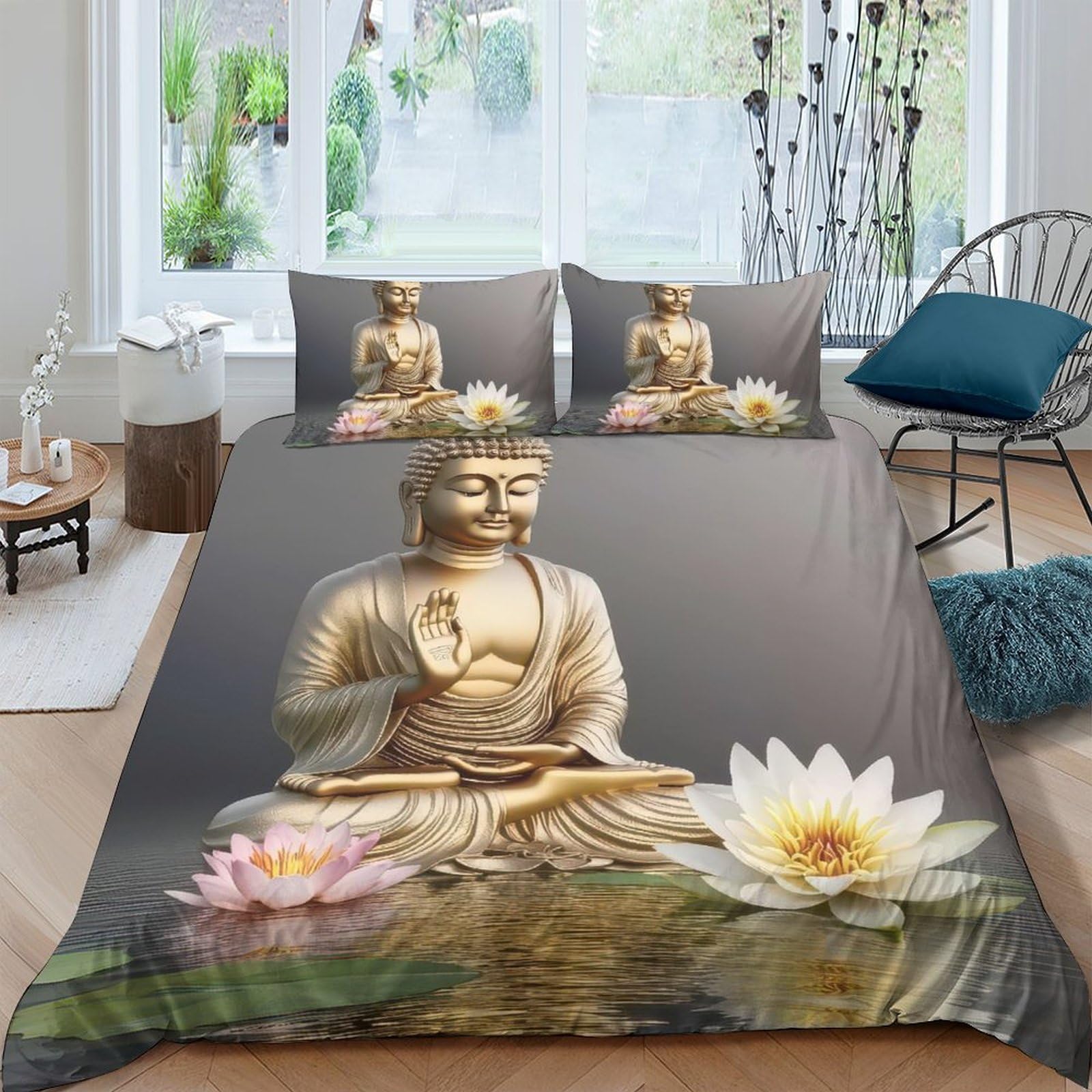 Ctjqhvkz Style-8 3D Printed Buddha Statue Fitted Sheet Microfiber Soft Decorative Lotus Flower Mattress Cover For Bedroom Dorm Guest Room Single（135X200cm）