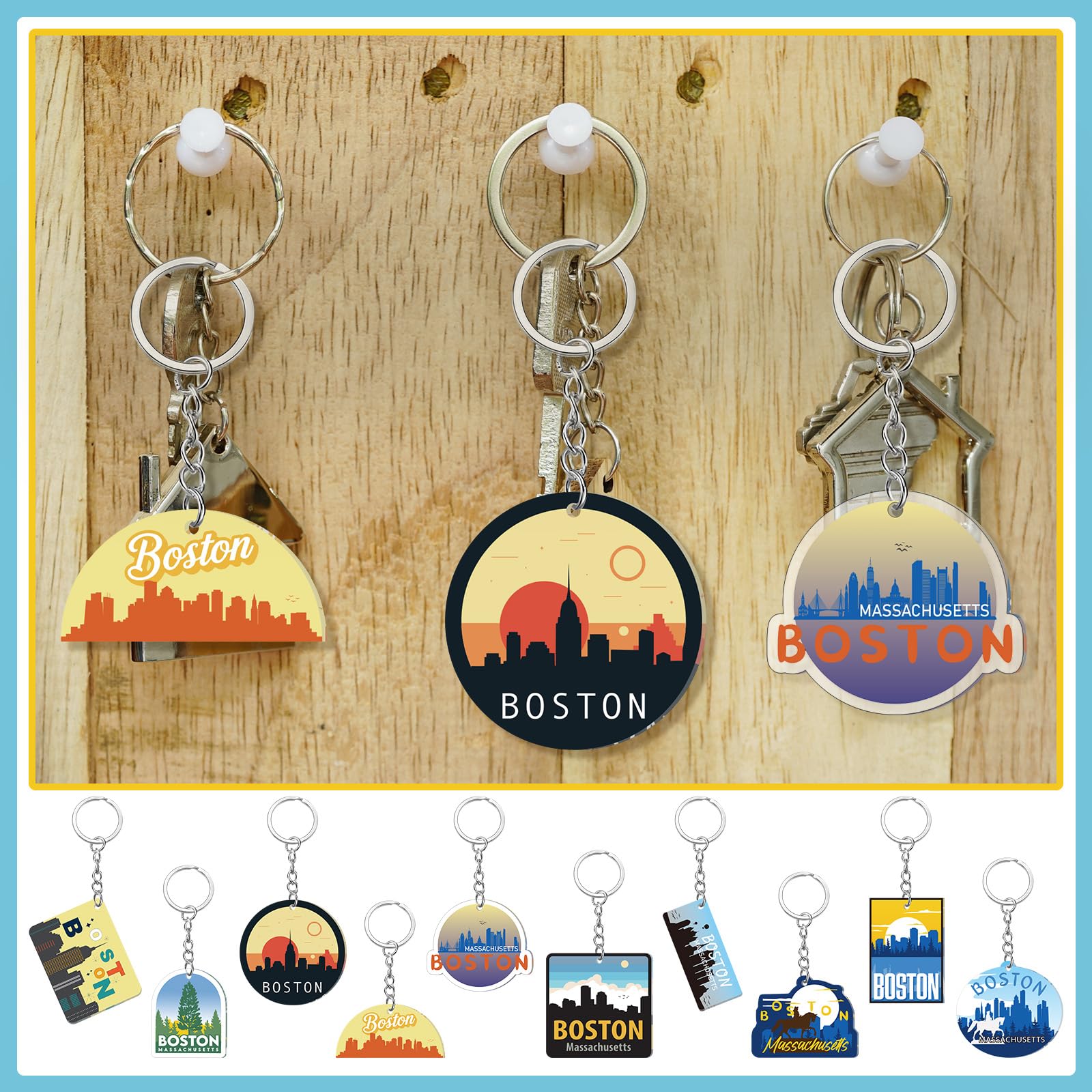 50 Pcs Boston Souvenirs Acrylic Keychain Gifts Bulk Boston Keychain Massachusetts Travel Gifts Souvenirs