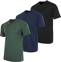 Real Essentials Men's 3-Pack Cotton Short Sleeve Henley T-Shirts - Breathable Casual Work Tees Big & Tall Sizes