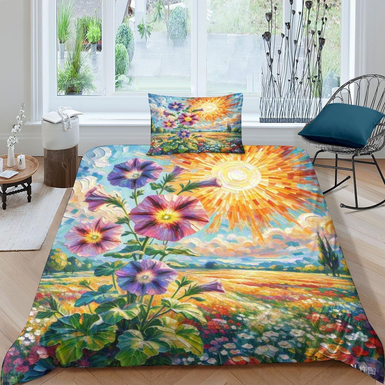 Housse de couette Pétunie 3D microfibre douce linge de lit enfant ado 135x200cm avec taie