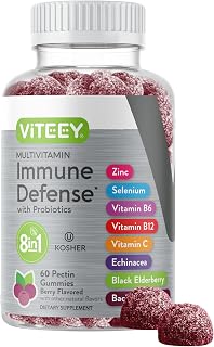 Viteey Multivitamin Gummies 8in1 Immune Support Supplement with Probiotics | Immune Boosters for Adults & Teens - Vegan, Gelatin Free - Chewable Berry Flavored Pectin Immune Defense