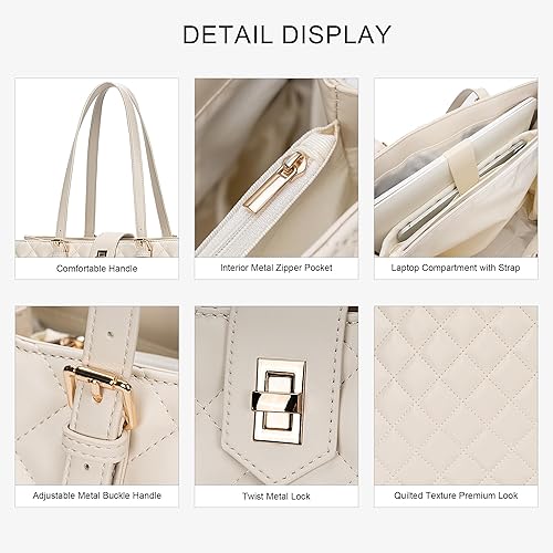 Miniatura 6 de Bolsa acolchada para laptop para mujer, bolsa de trabajo de 15.6 pulgadas, bolso de hombro de gran capacidad para negocios, oficina, viajes, uso