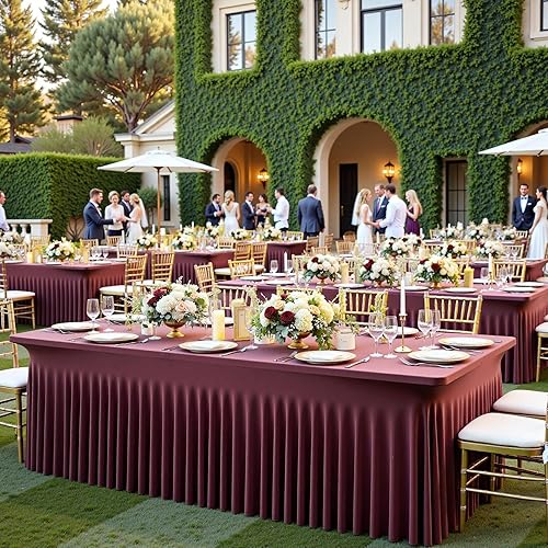 Vista 62 de Paquete de 2 manteles de elastano negro para mesas rectangulares de 6 pies, sin arrugas, elásticos, ajustables, falda de mesa elegante de 6 pies