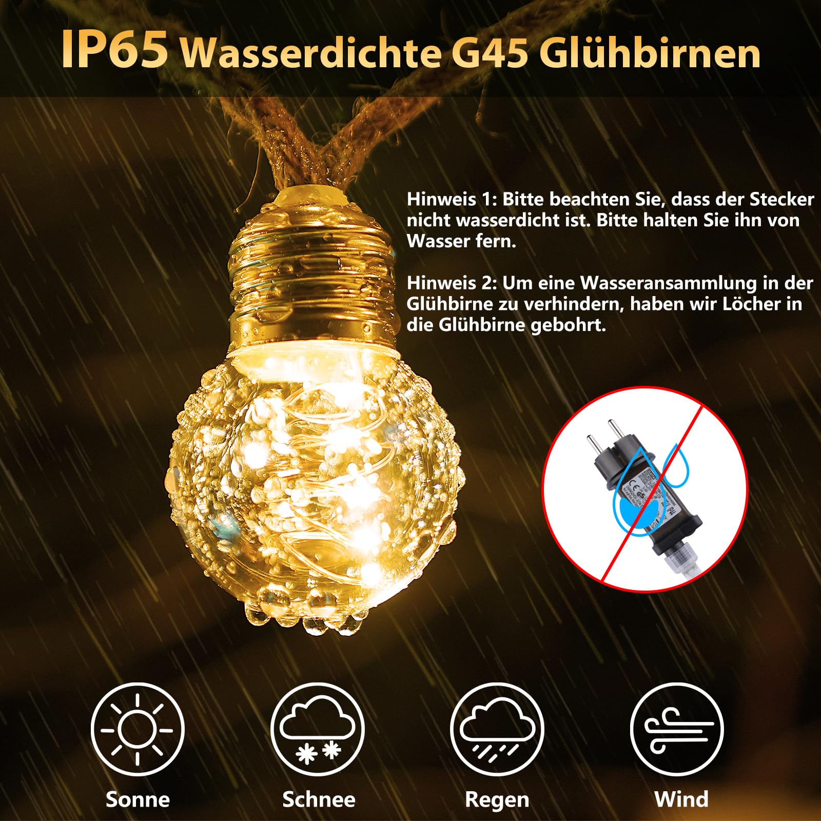 StarryEver LED Lichterkette Außen, Vintage 12M Warmweiß Lichterkette Strombetrieben Aussen, Bruchsicher G45 40 LED Outdoor Lichterkette mit Stecker,Lichterketten Glühbirnen Beleuchtung für Zelt Café