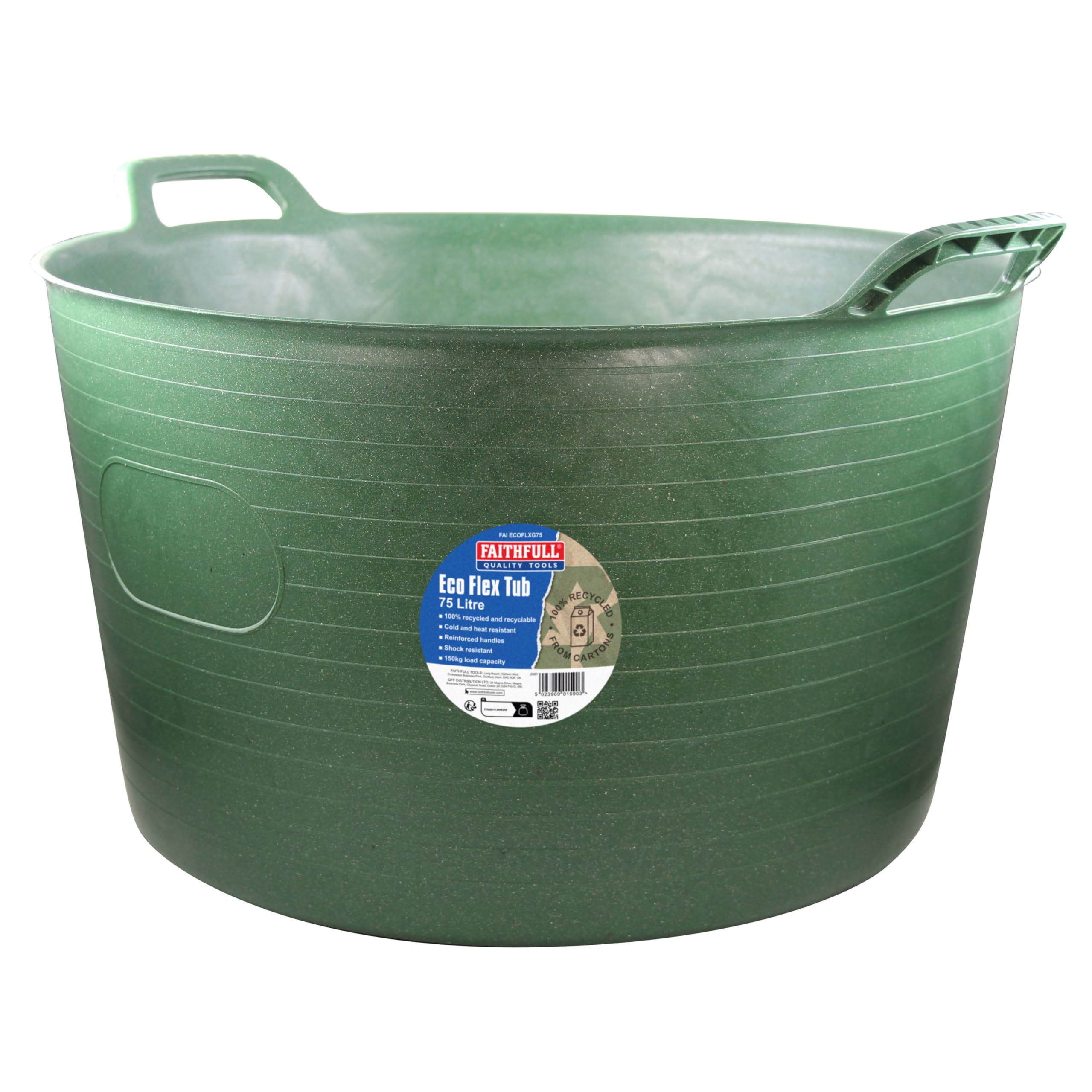 Faithfull Eco Flex Tub, Multi-Purpose, Durable & Sustainable Flexible Bucket with Reinforced Handles – 75 Litre (20gl), Green