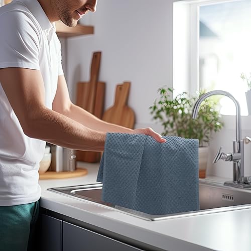Miniatura 8 de COTTON CRAFT Amazing Kitchen Towel - Juego de 12 toallas de rizo de 100 % algodón, tejido de gofre, suave, absorbente, de secado rápido, de baja