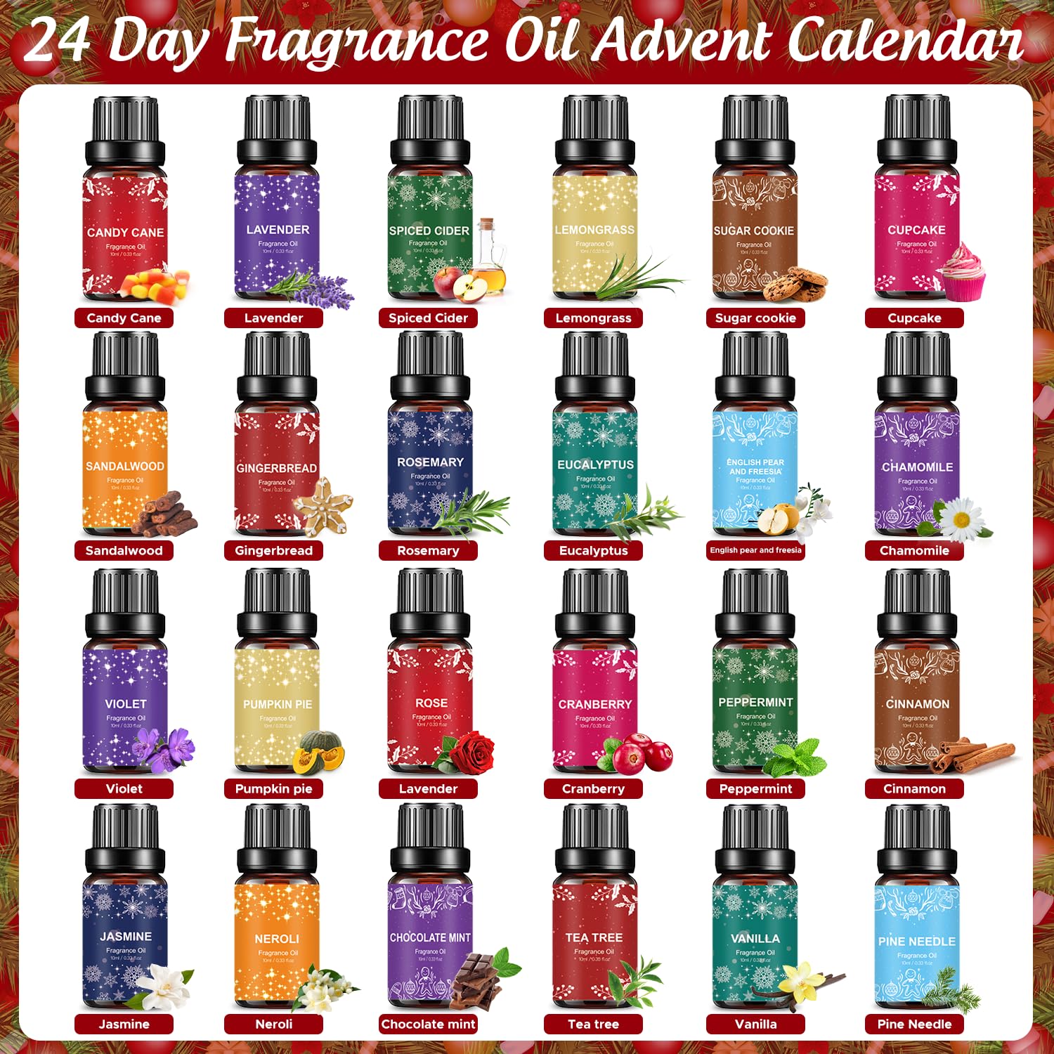 Fragrance Oil Advent Calendar Adult Women Men, 24 Day Holiday Essential Oil for Diffuser Candle Making Surprise Gifts for Mom Sister Wife Grandma Boss