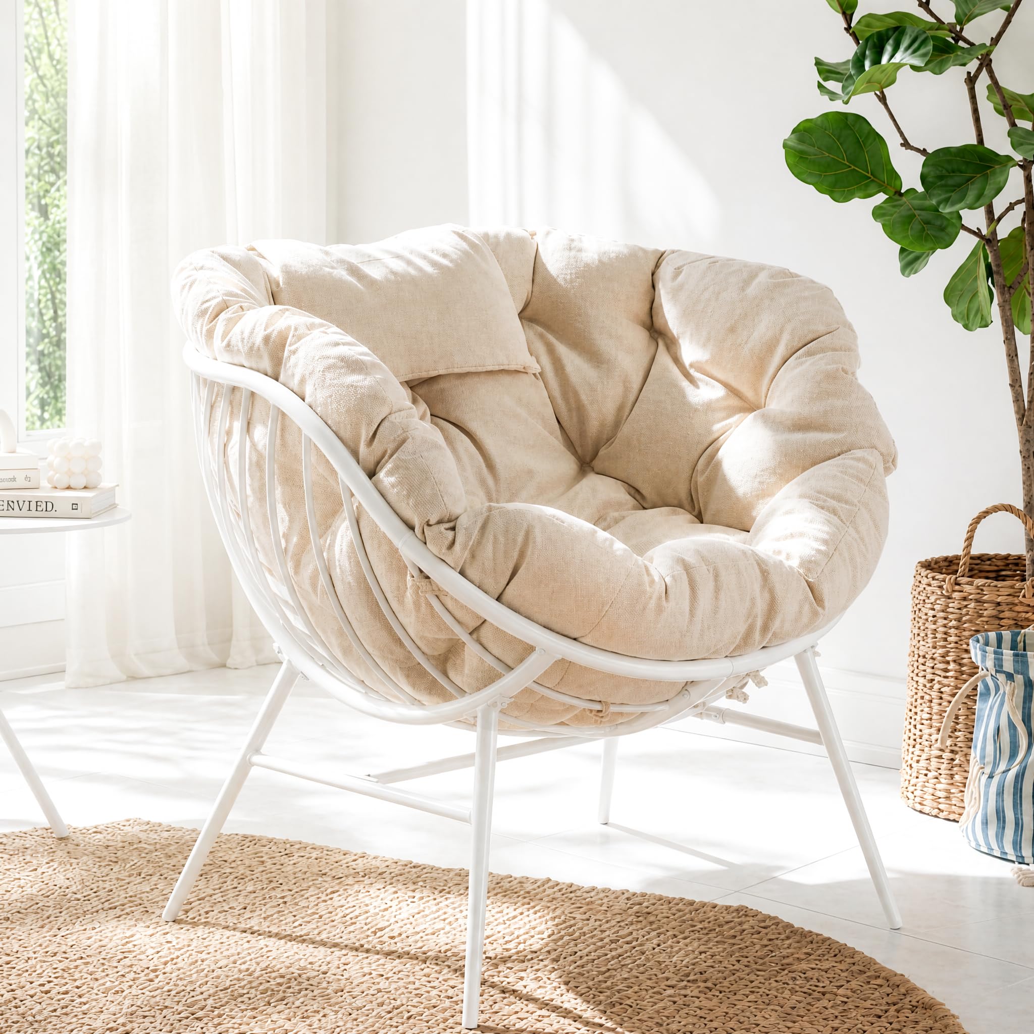 Indoor Outdoor Oversized Papasan Chairs Set of 2, Living Room Egg Chair