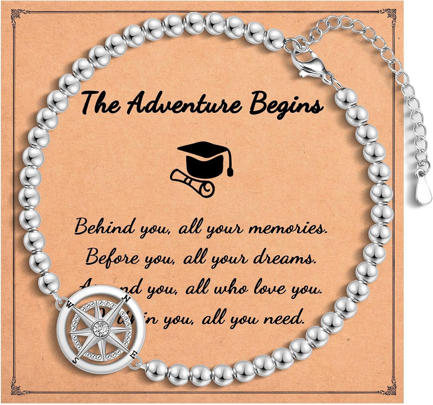 Graduation Gifts for Her, Class of 2026 High School 5th 6th 8th Grade College Masters Degree Graduation Compass Bracelet Jewlry Gifts for Girls Women
