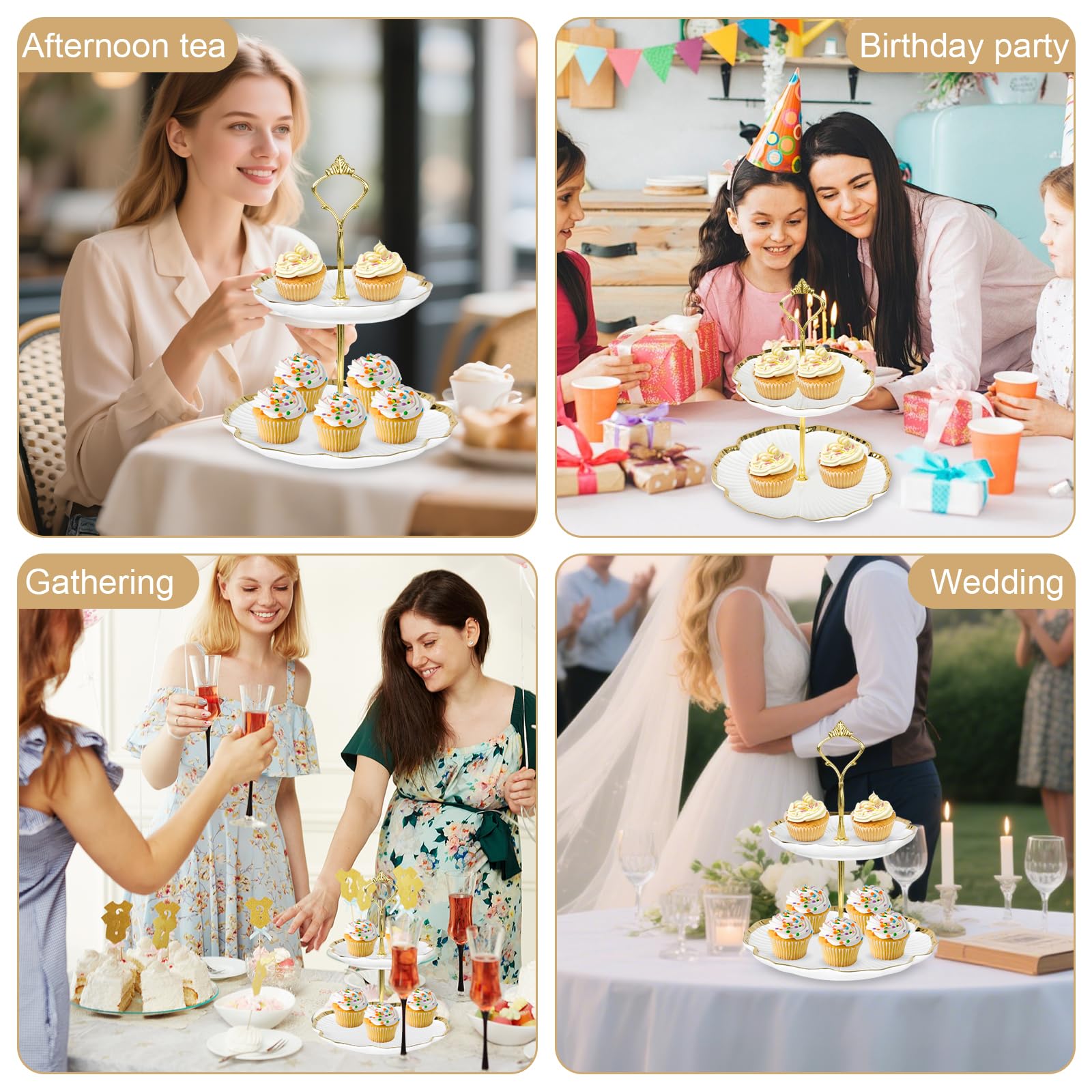 Alzate per Dolci e Frutta Doppio Strato Patisserie Alzatina, Alzata per Torte da Ceramica, Cupcake Stand Supporto per Cupcake, Espositore per Dolci per Nuziali Compleanno Partito Buffet Feste
