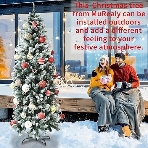 Miniatura 7 de MuRealy Árbol de Navidad de lápiz de 6 pies, árbol de Navidad artificial delgado de alta calidad, 600 puntas de ramas y soporte de metal para el