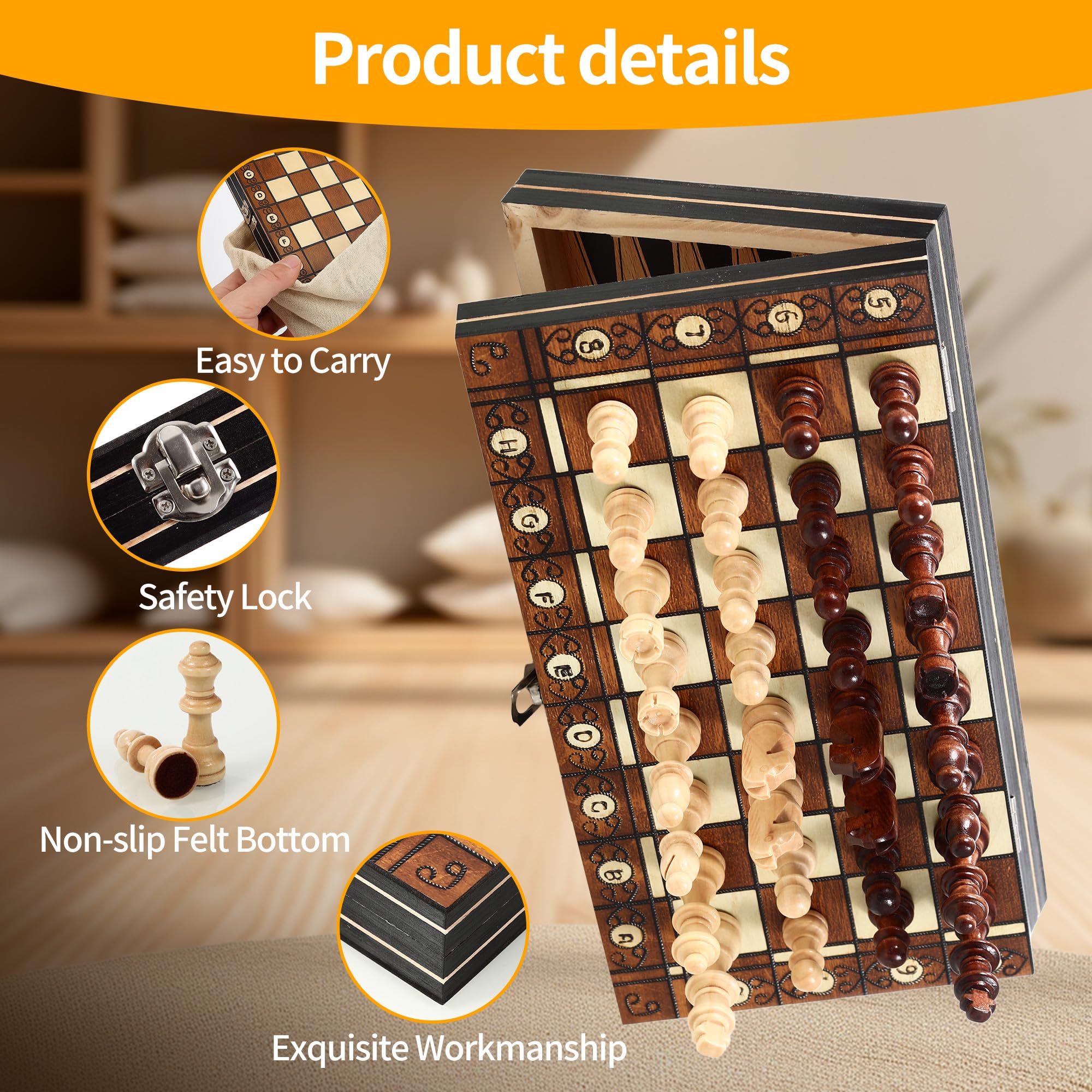 Scacchiera Professionale magnetico, Scacchiera In Legno 3 in 1, Scacchiera Portatile set 29 x 29 cm, Scacchi Magnetici per bambini, ideale per feste, attività in famiglia, ideale per i viaggi