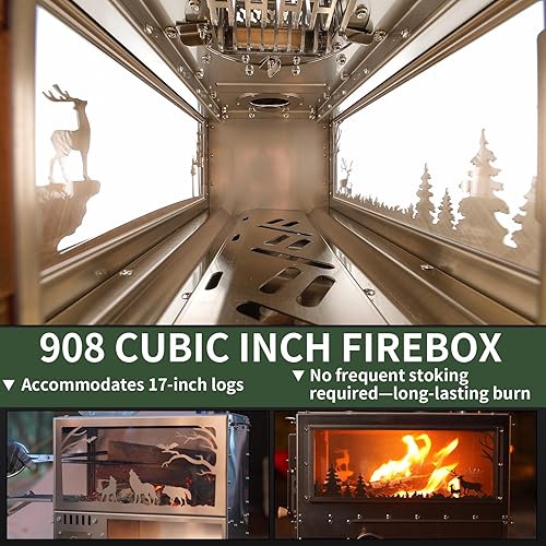 Miniatura 4 de Estufa de pellets M6 con quemador de pellets y horno, caja de fuego grande de 908 pies cúbicos y 4 rejillas de ventilación, estufa de tienda de