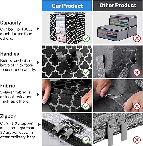 Miniatura 9 de WISELIFE Bolsas de almacenamiento 4 unidades100L contenedores grandes para organización de ropa y almacenamiento para edredones, ropa de cama,