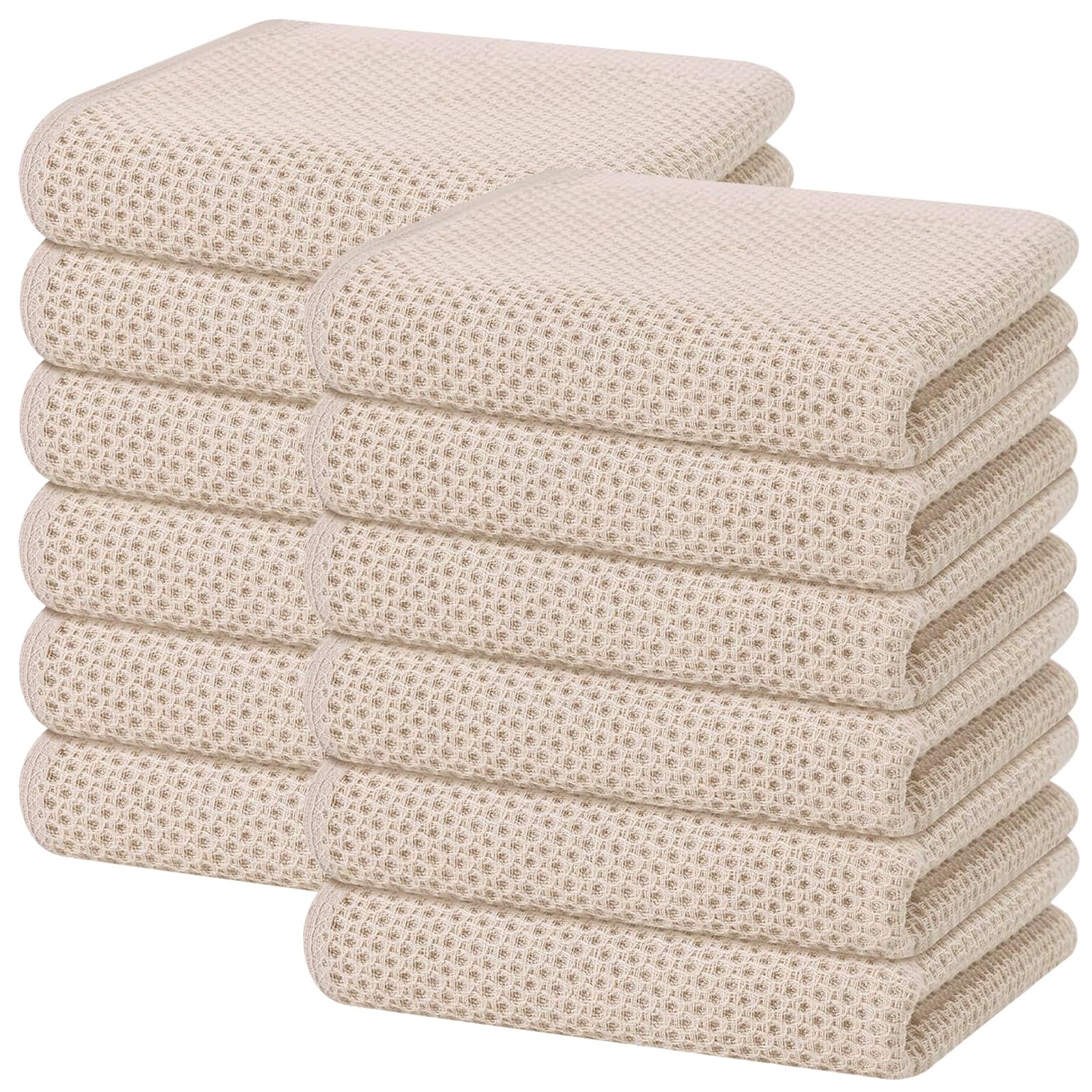 Homaxy Paños de cocina de tejido gofrado 100 % algodón, ultrasuaves, absorbentes, de secado rápido, 33 x 71 cm, juego de 12 unidades, color beis