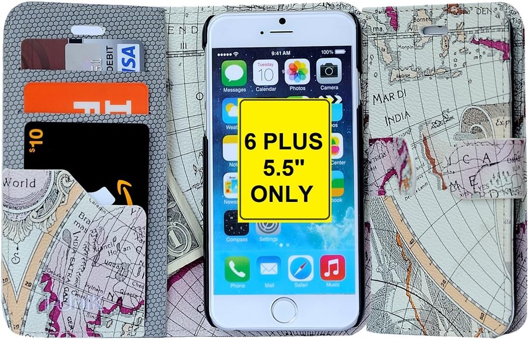 iPhone 6S+/6+ Plus Case, i-UniK [Wallet Case] iPhone 6S+/6+ Plus 5.5 inch Case **KickStand** Wallet STAND Flip Cover PU Leather Cover w/Card & ID Holder - (Antique Map)