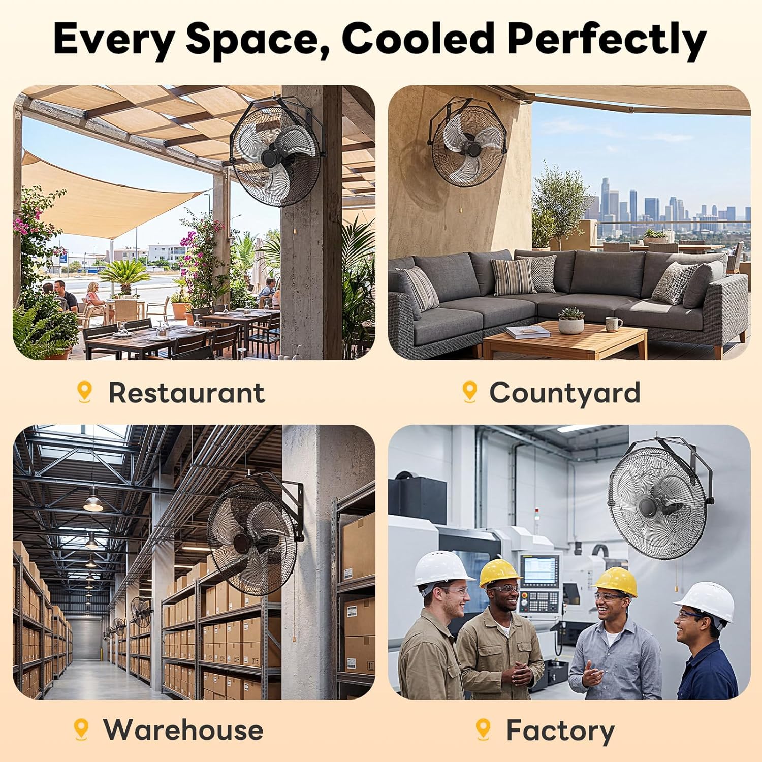 NEWBULIG 18 Inch Metal Wall Mount Fan, 3-Speed High Velocity Fan with 2600 CFM, Vertical & Horizontal Adjustable Tilt for Warehouse, Industrial, Greenhouse, Commercial