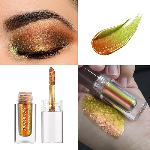 Miniatura 3 de Sombra de ojos Chameleon con purpurina dorada, sombra de ojos líquida multicroma, maquillaje de ojos holográfico, pigmentado y de larga duración y