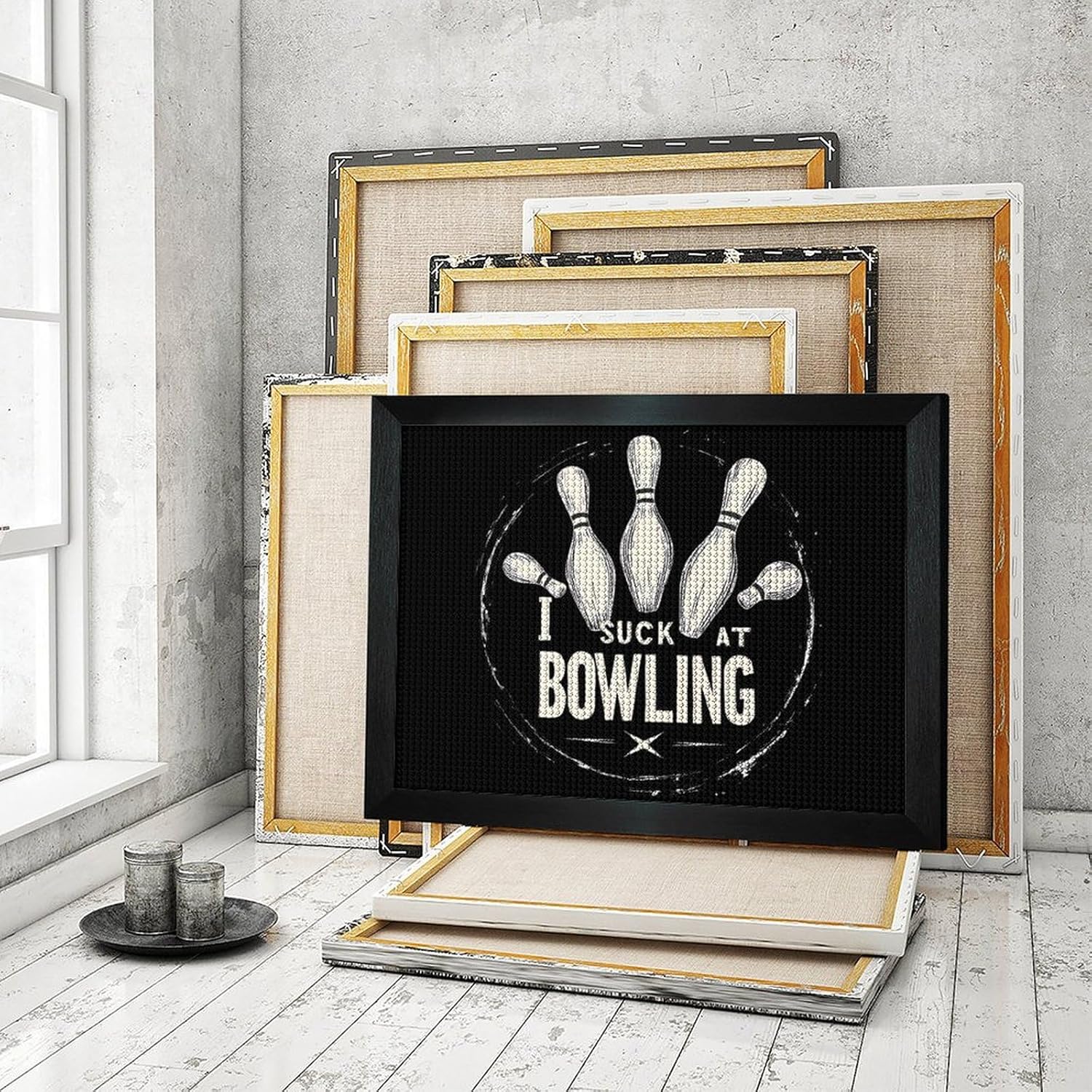 I Suck At Bowling Printed Diamond 5D Painting Kit 16x20in DIY Full Drill Craft with Tools for Home Wall Decor Gift Blackwood 50 * 40cm