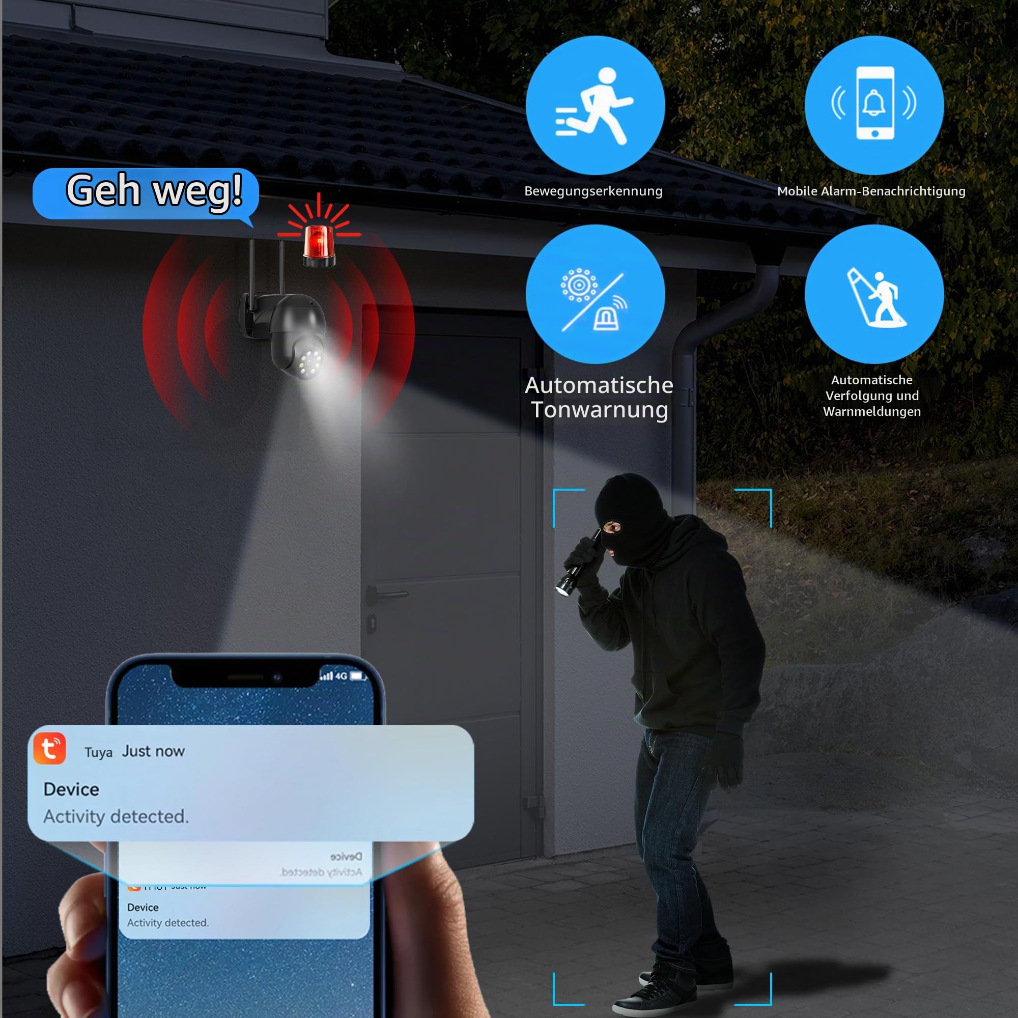 ENSTER 5MP Überwachungskamera Außen WLAN, 355° Schwenkbar, IR Nachtsicht 45m, WLAN Kamera Outdoor 2-Wege-Audio, 5G/2.4G WiFi（Black）