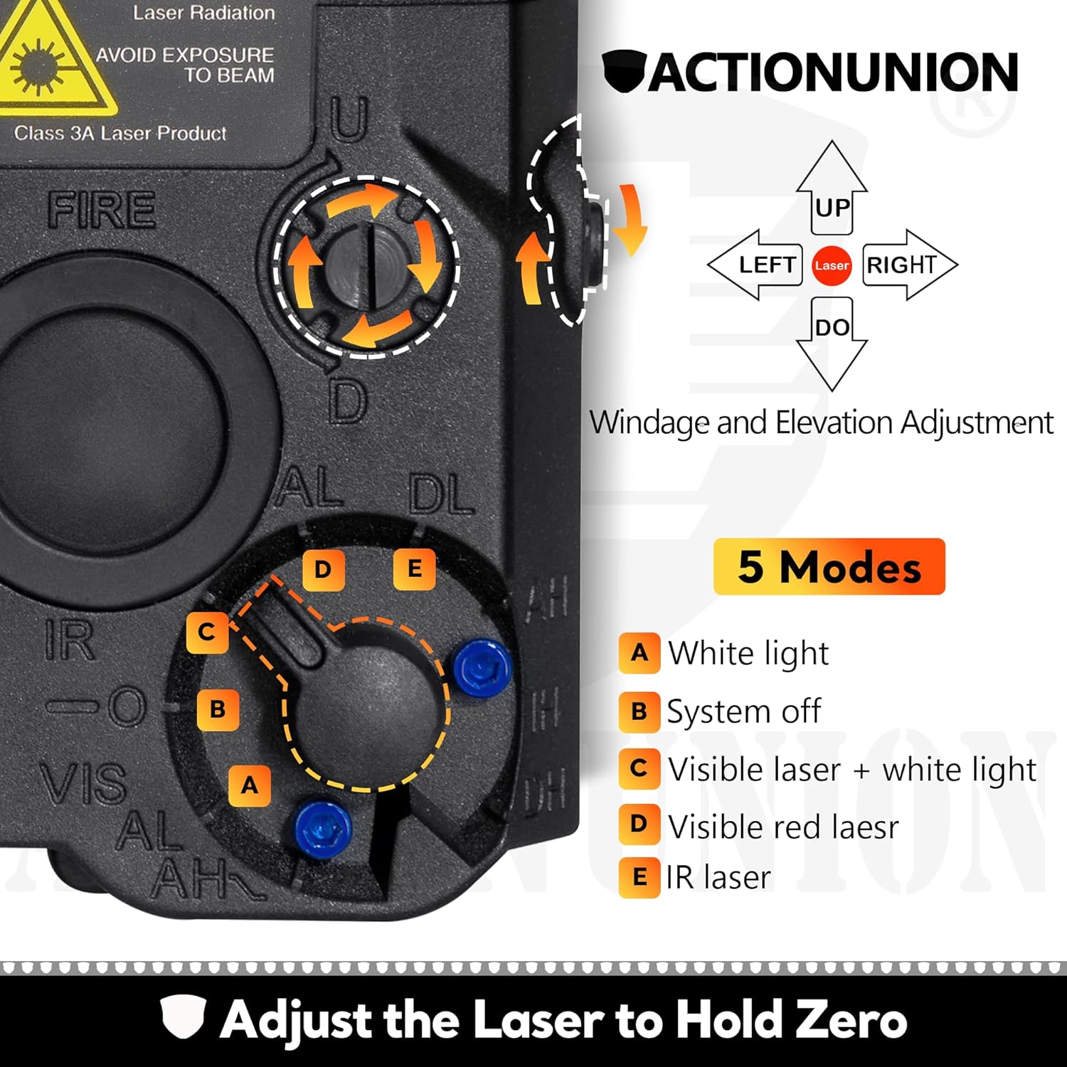 ACTIONUNION Airsoft PEQ-15 IR Laser + Visible Red Laser + White LED Flashlight