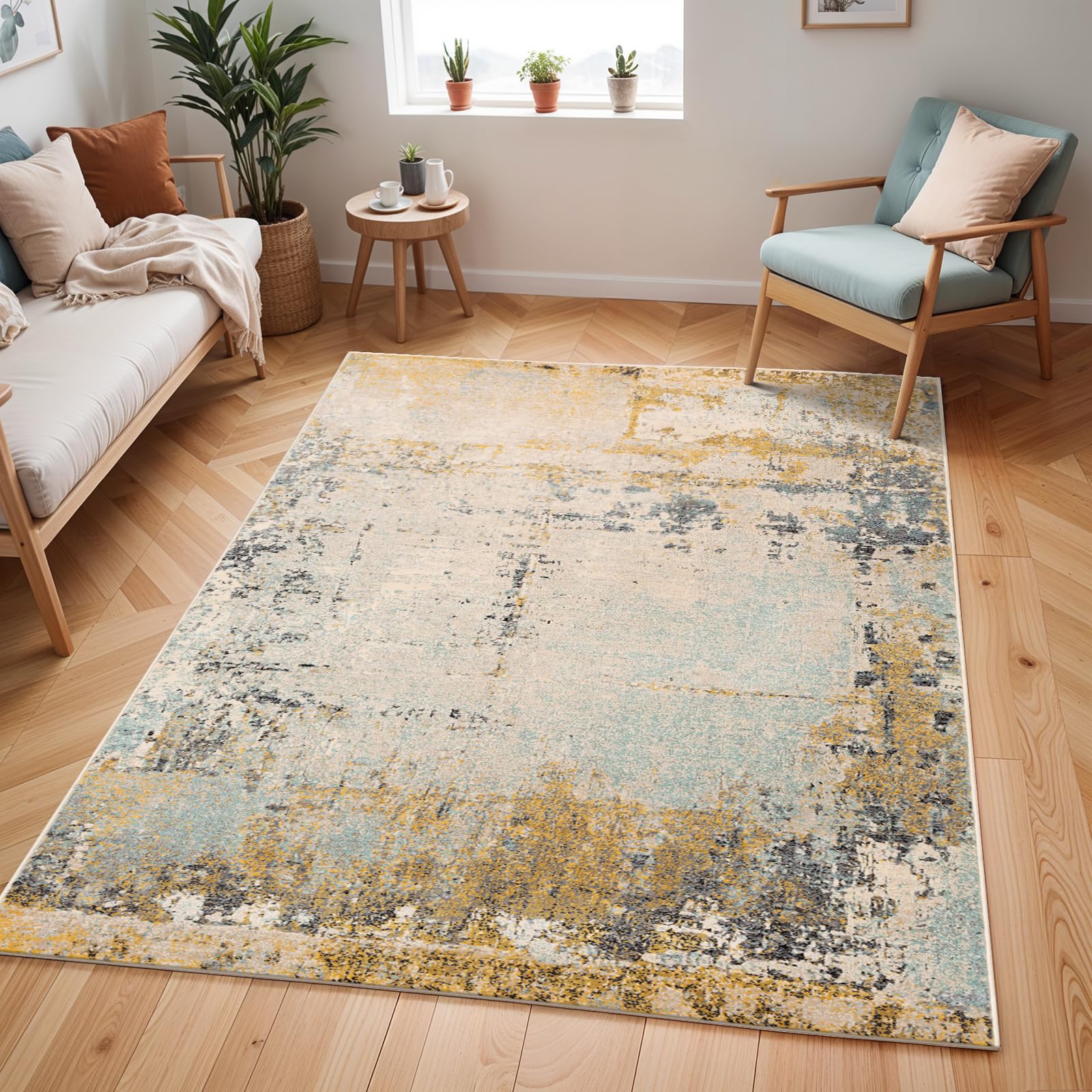 Livabliss BELLATRIX Abstract Modern Marble Mustard Area Rug - Yellow - 200 x 275 cm