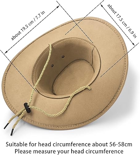Miniatura 8 de Sombrero de vaquero, sombrero de sol, de piel sintética de fieltro de gamuza, gorra de viaje, sombrero occidental, protección solar al aire libre