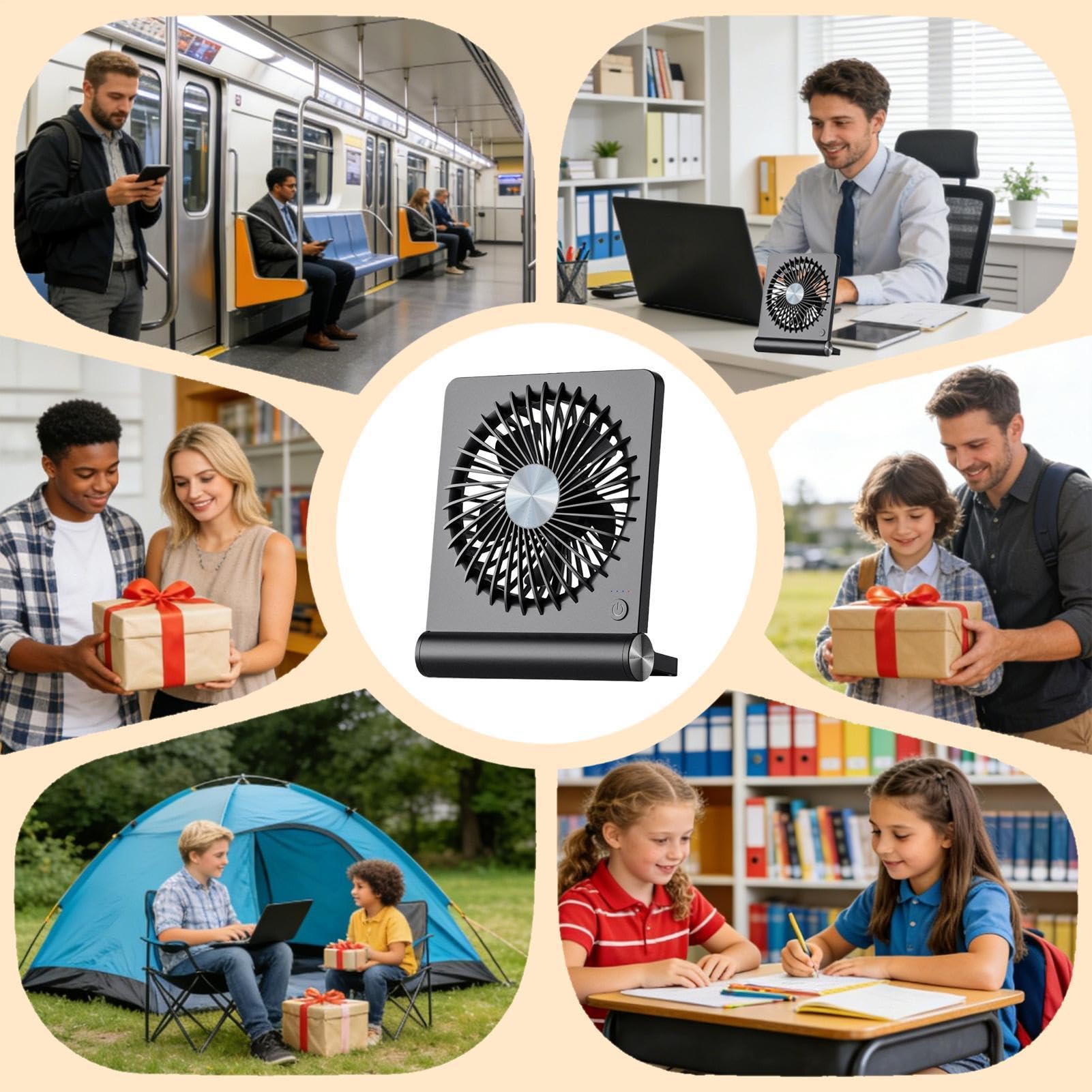 Ventilatore da Scrivania e Silenzioso USB Ricaricabile 3 Velocità Potente | Ventilatore da Tavolo Silenzioso Per Interno Ed Esterno: Casa, Ufficio, Viaggio, Vacanza, Spiaggia, Campeggio